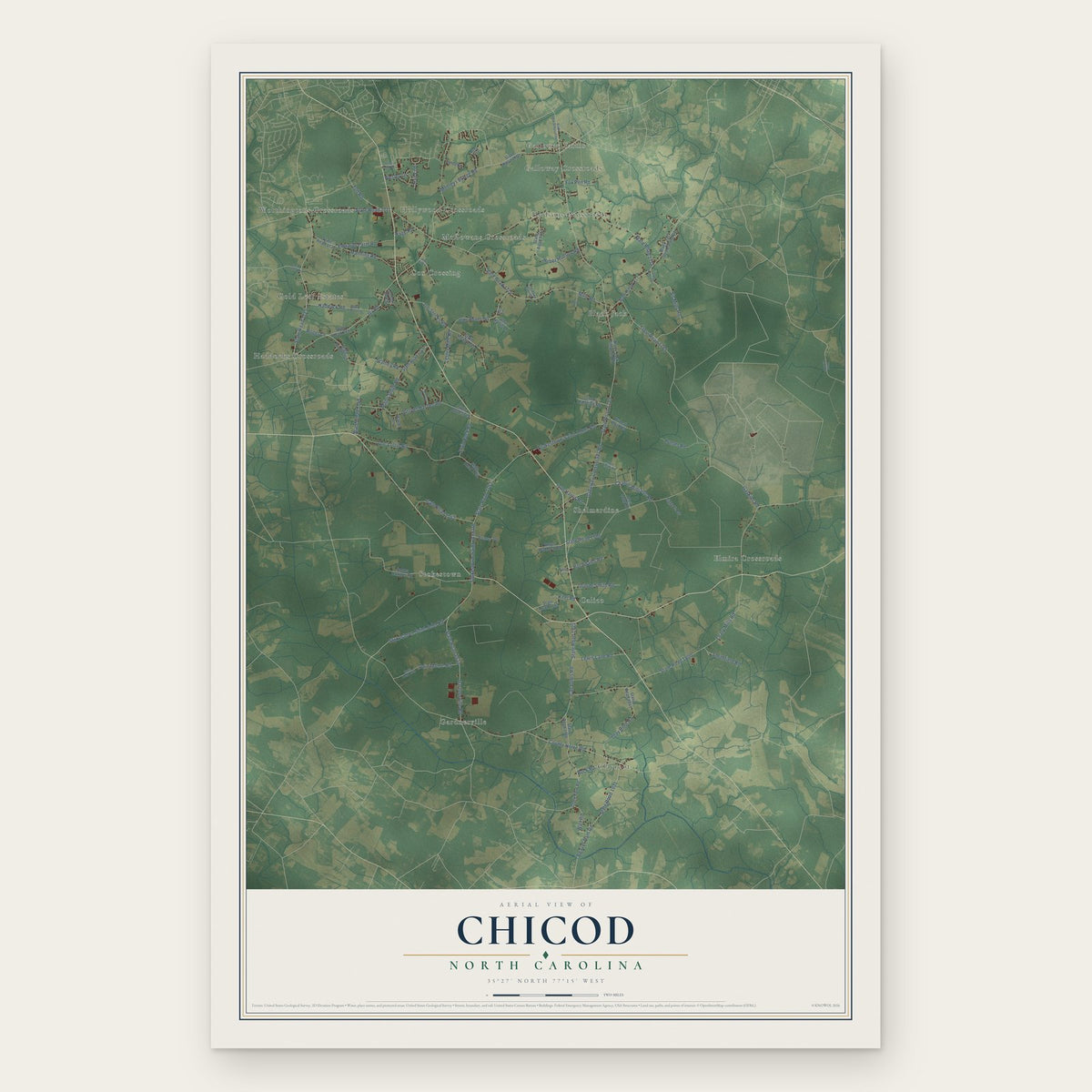 Chicod, North Carolina map print, the full design