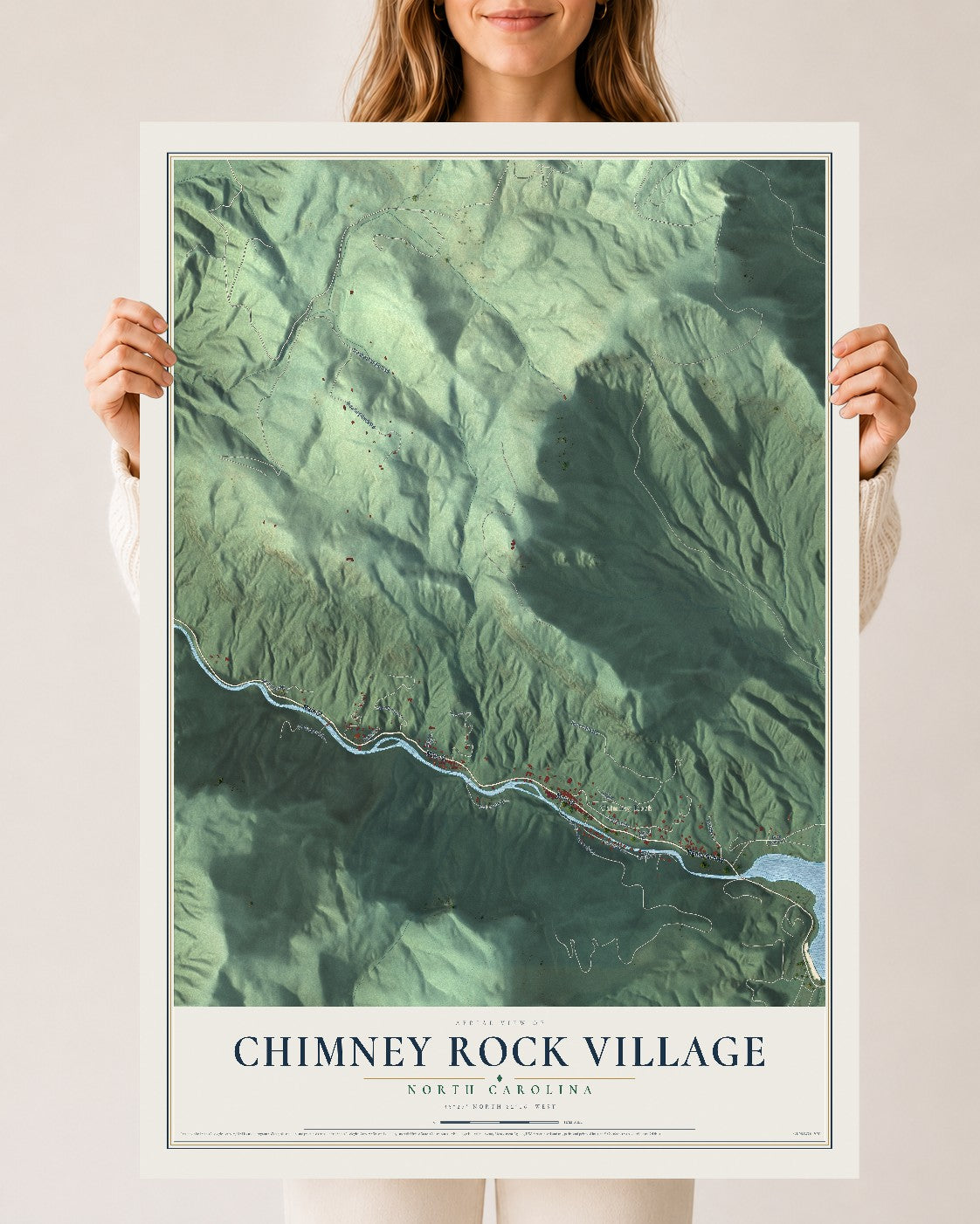 Map of Chimney Rock Village, North Carolina, 24 x 36 inch unframed archival matte print
