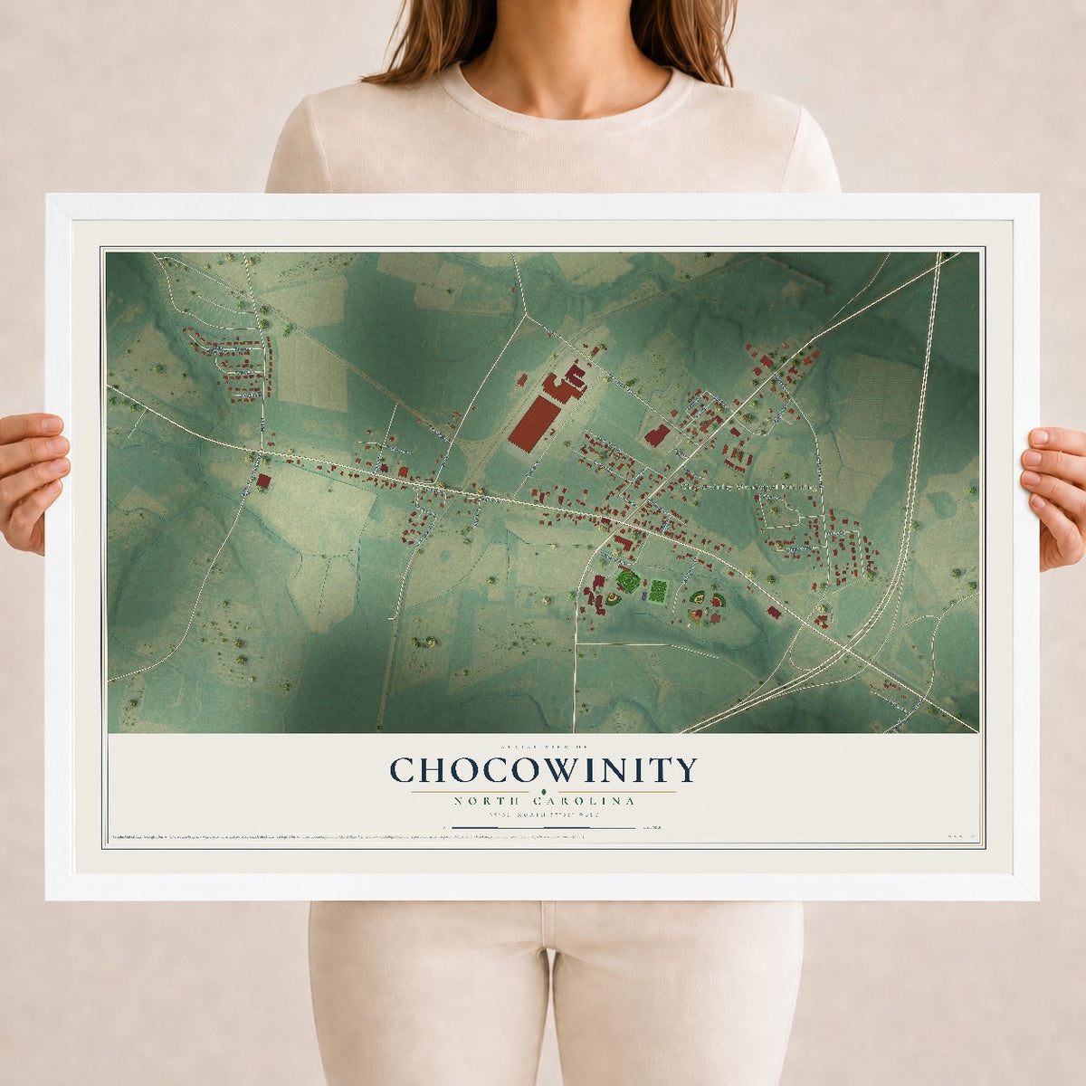 Map of Chocowinity, North Carolina, 18 x 24 inch print in a white wood frame