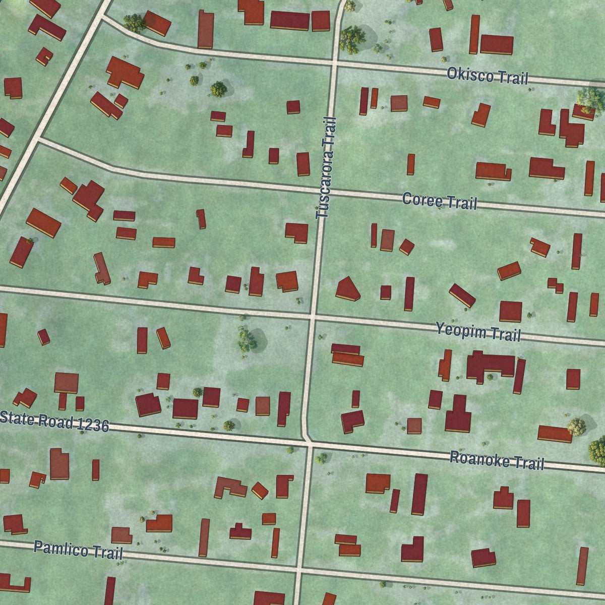 Close-up of the map of Chowan Beach, North Carolina print showing street and building detail