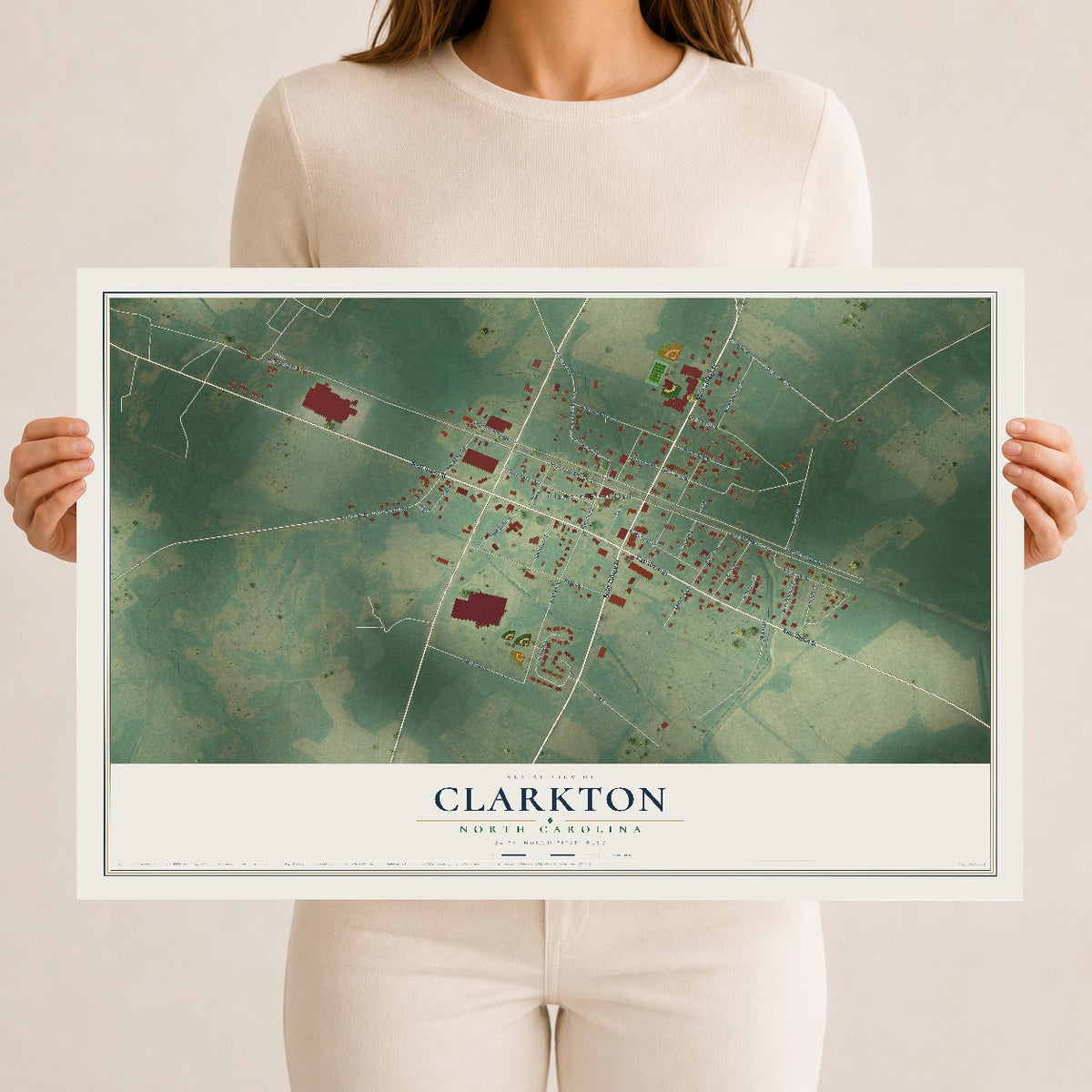 Map of Clarkton, North Carolina, 12 x 18 inch unframed archival matte print