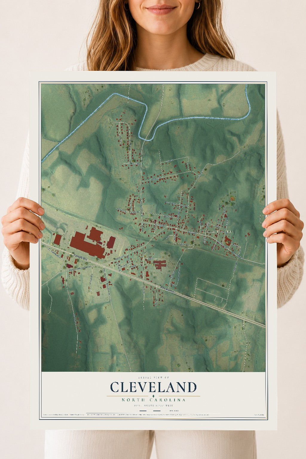Map of Cleveland, North Carolina, 18 x 24 inch unframed archival matte print