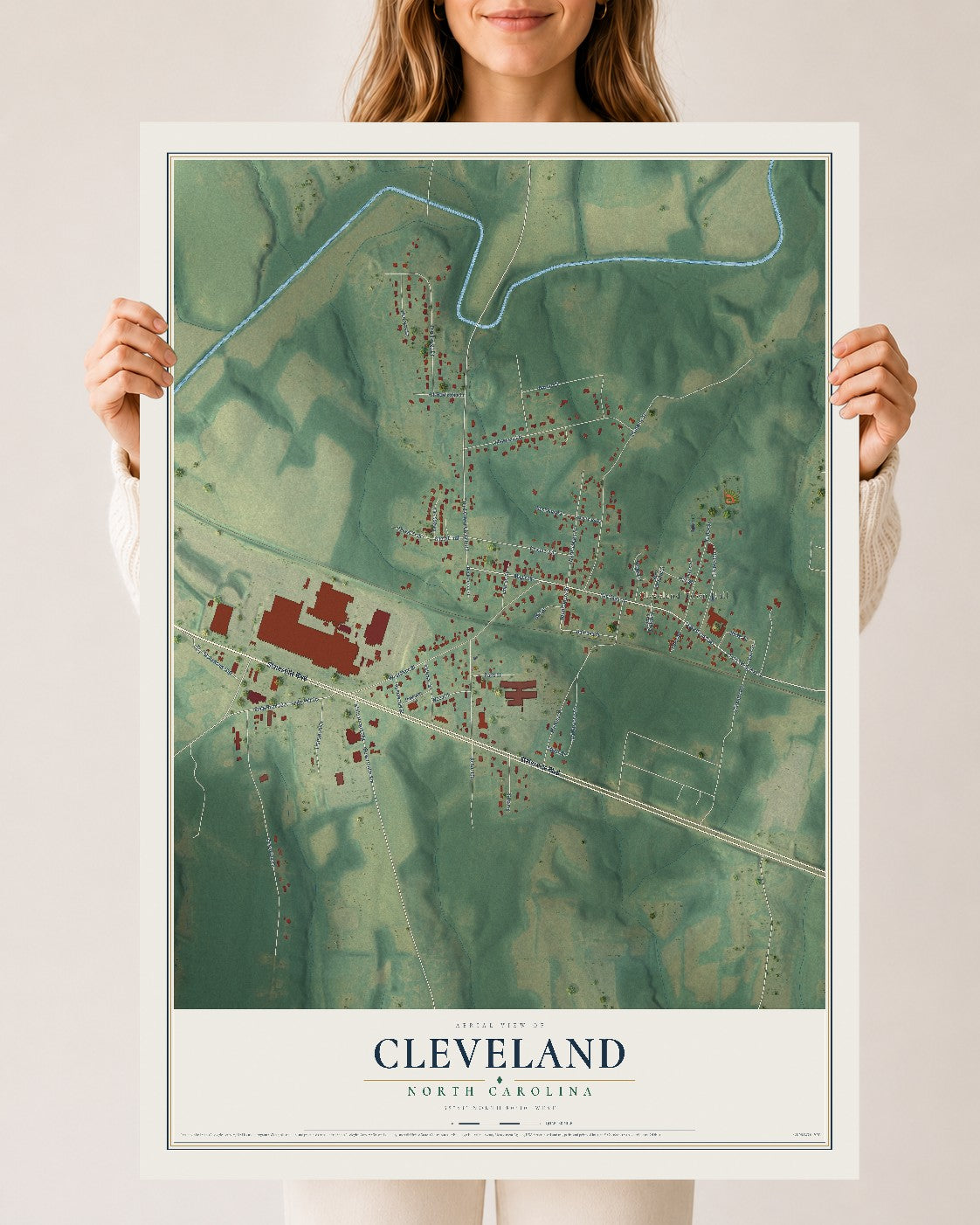 Map of Cleveland, North Carolina, 24 x 36 inch unframed archival matte print