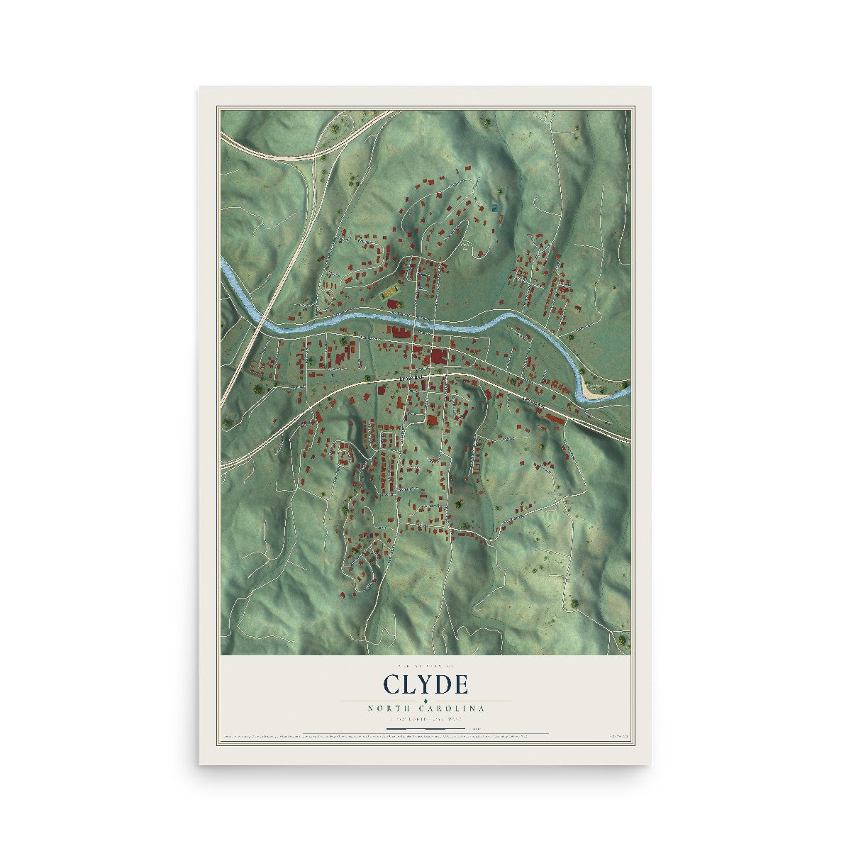 Map of Clyde, North Carolina, 12 x 18 inch unframed archival matte print