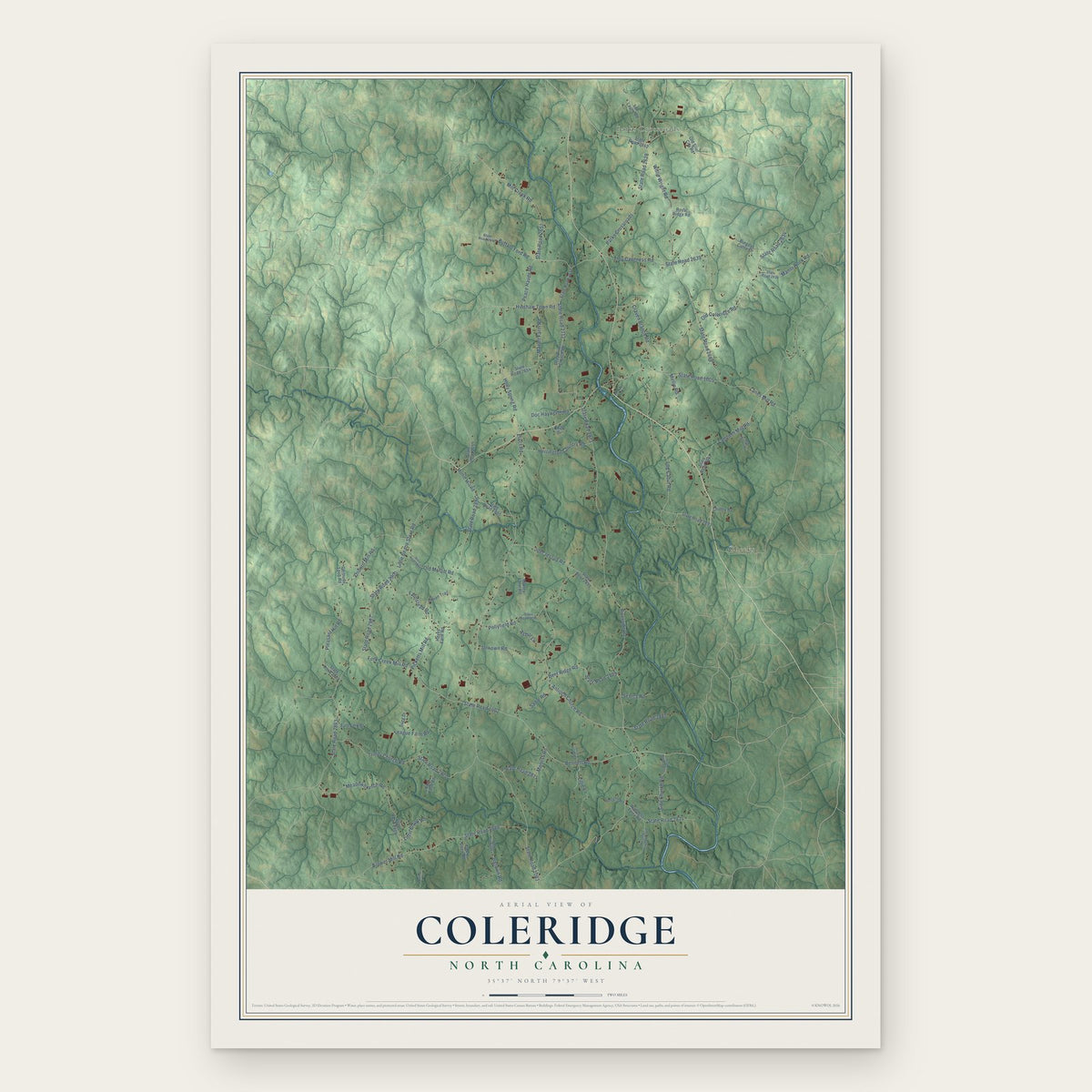 Coleridge, North Carolina map print, the full design