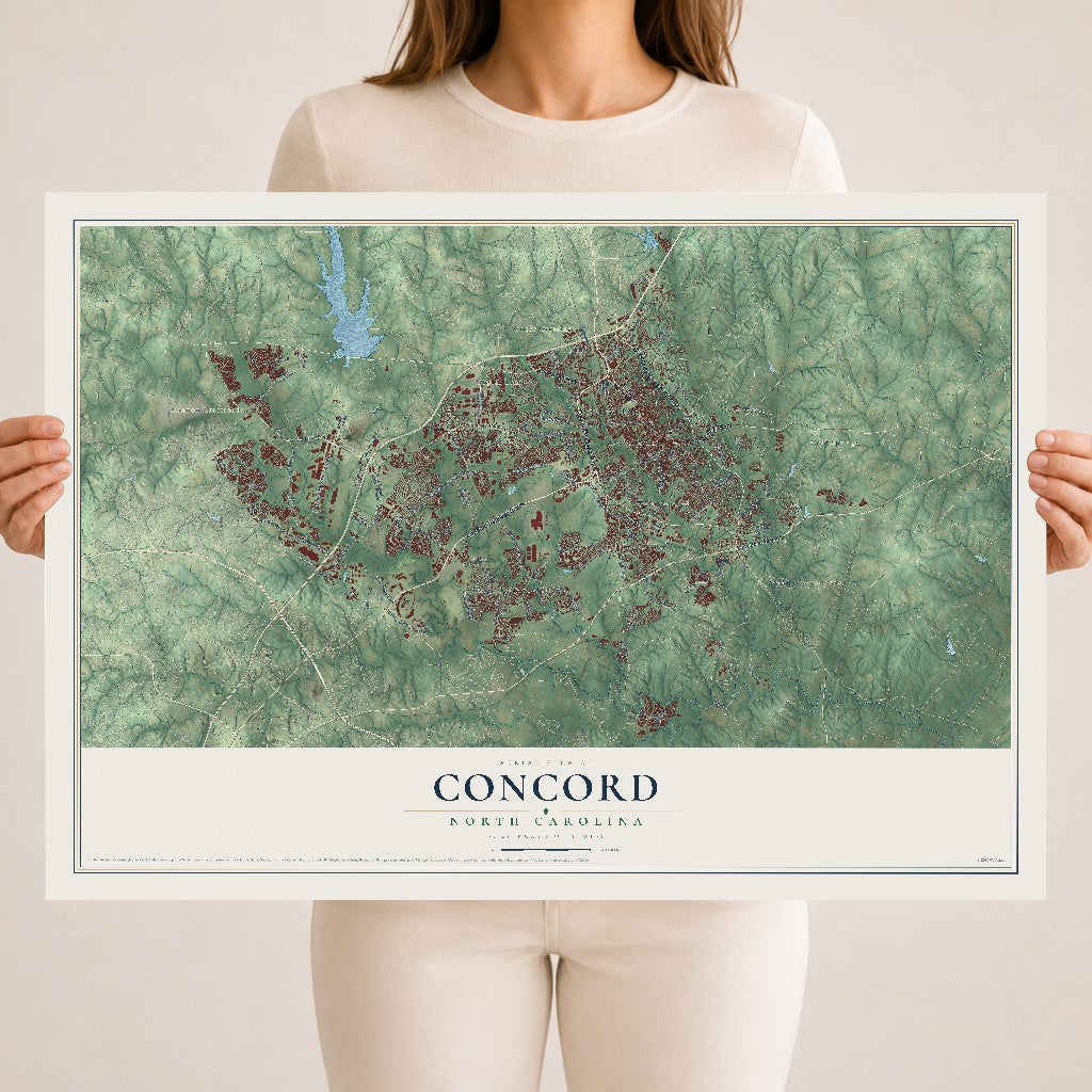 Map of Concord, North Carolina, 18 x 24 inch unframed archival matte print
