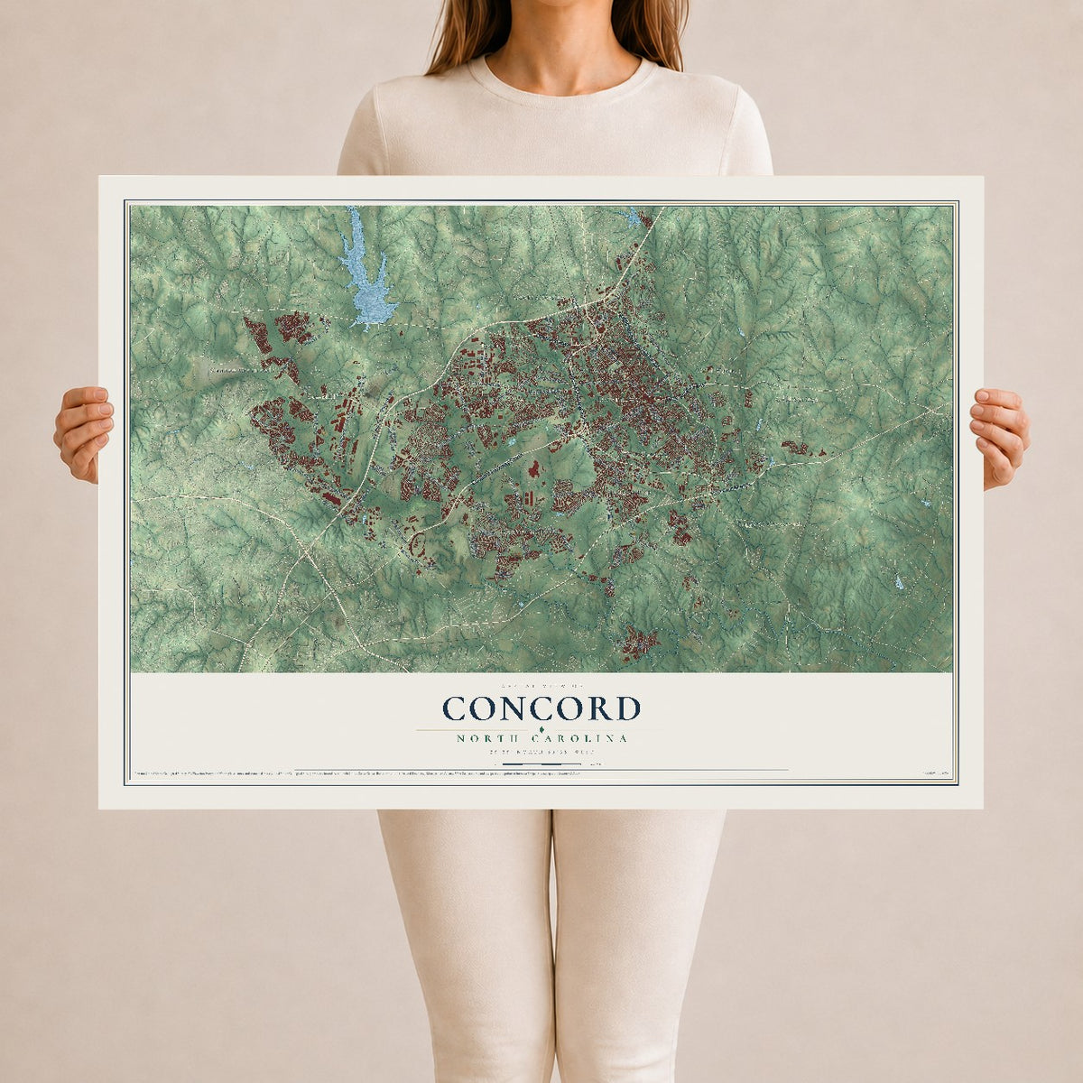 Map of Concord, North Carolina, 24 x 36 inch unframed archival matte print