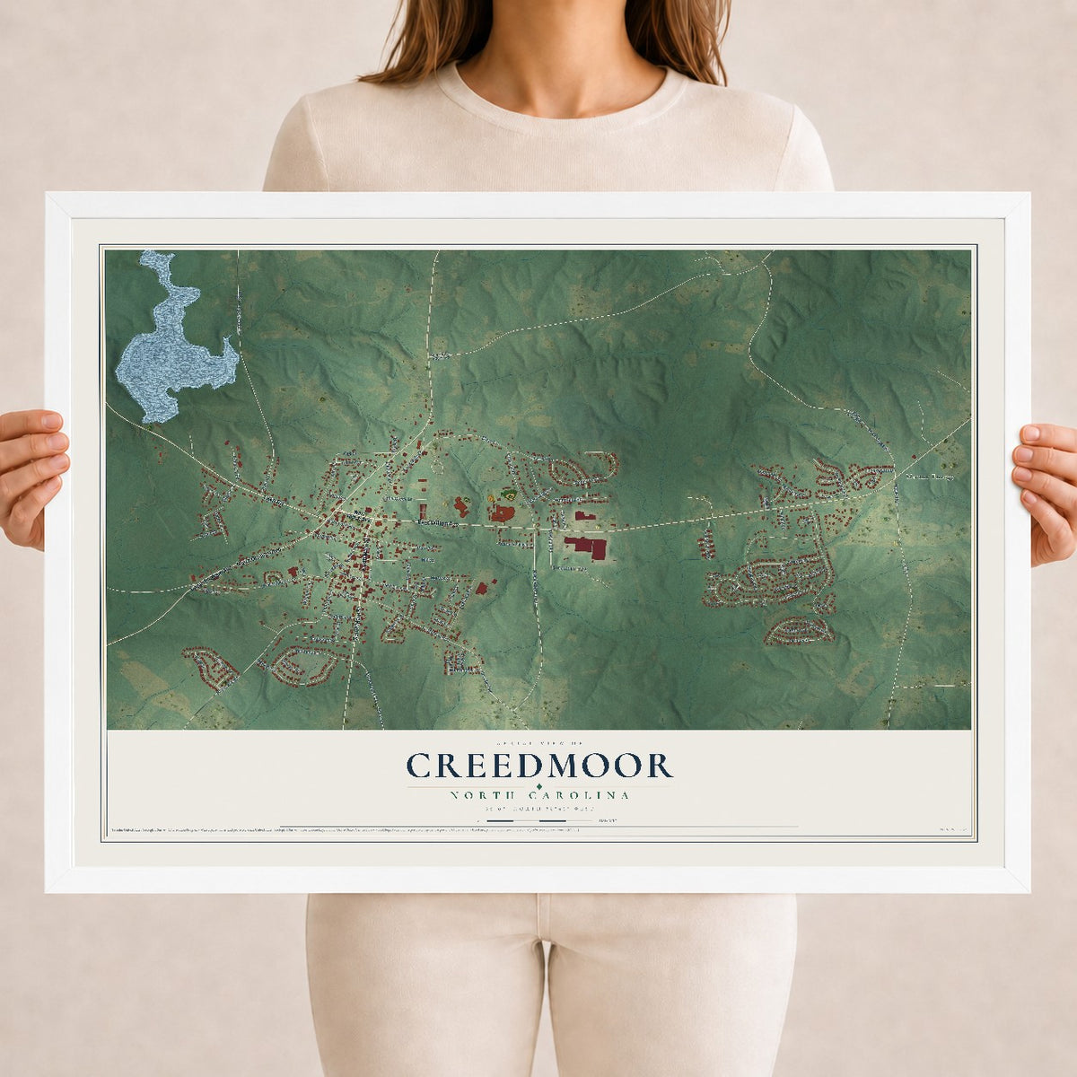 Map of Creedmoor, North Carolina, 18 x 24 inch print in a white wood frame