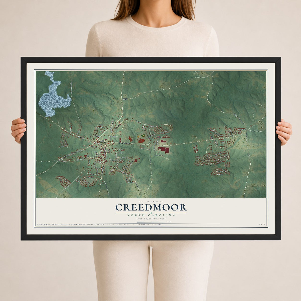 Map of Creedmoor, North Carolina, 24 x 36 inch print in a black wood frame