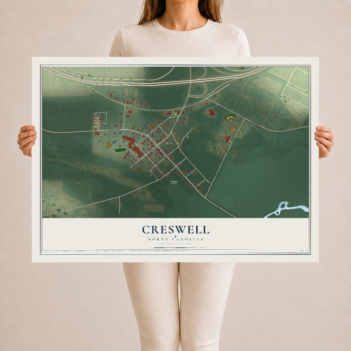 Map of Creswell, North Carolina, 24 x 36 inch unframed archival matte print
