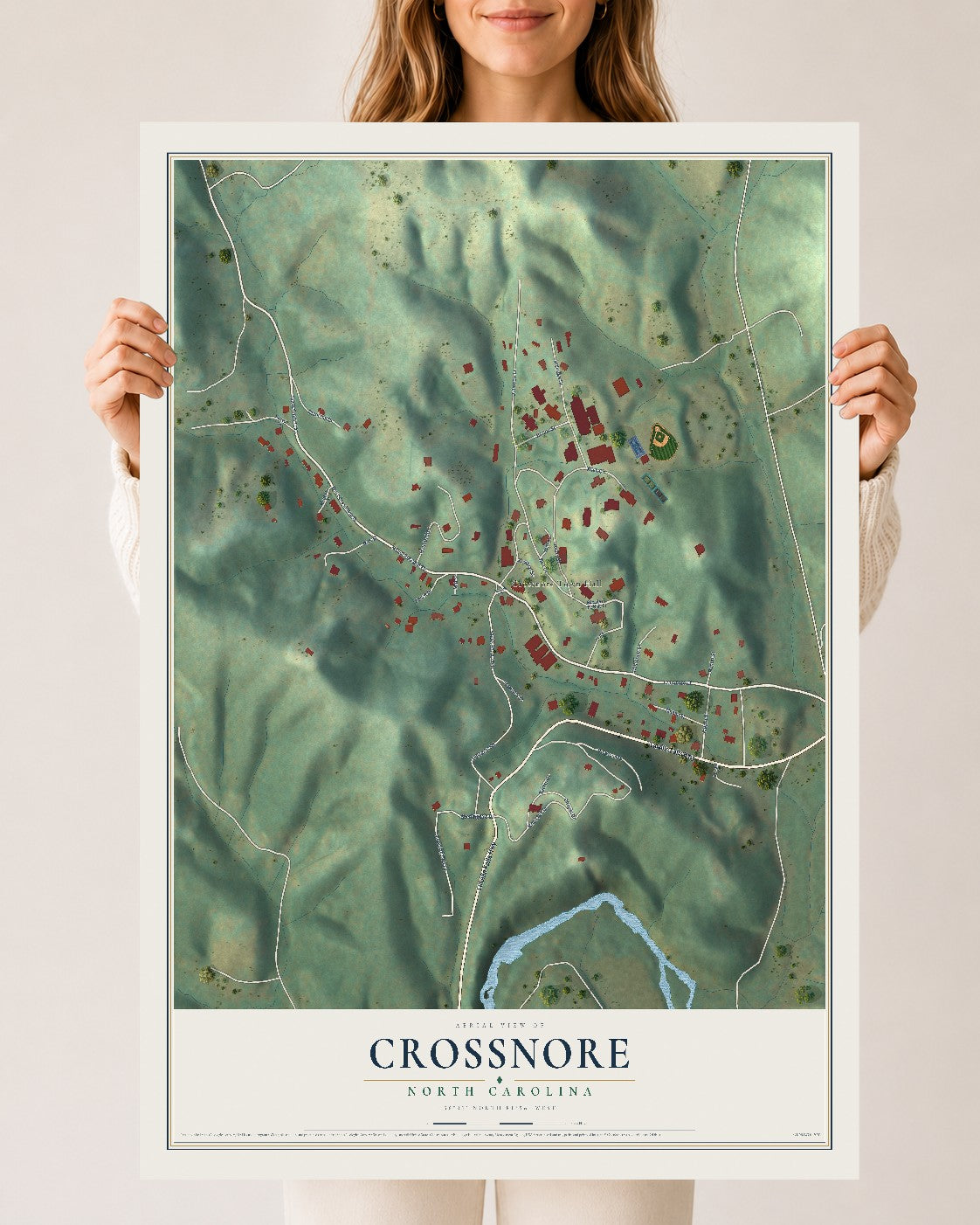 Map of Crossnore, North Carolina, 24 x 36 inch unframed archival matte print