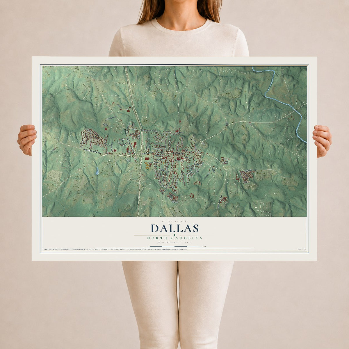 Map of Dallas, North Carolina, 24 x 36 inch unframed archival matte print