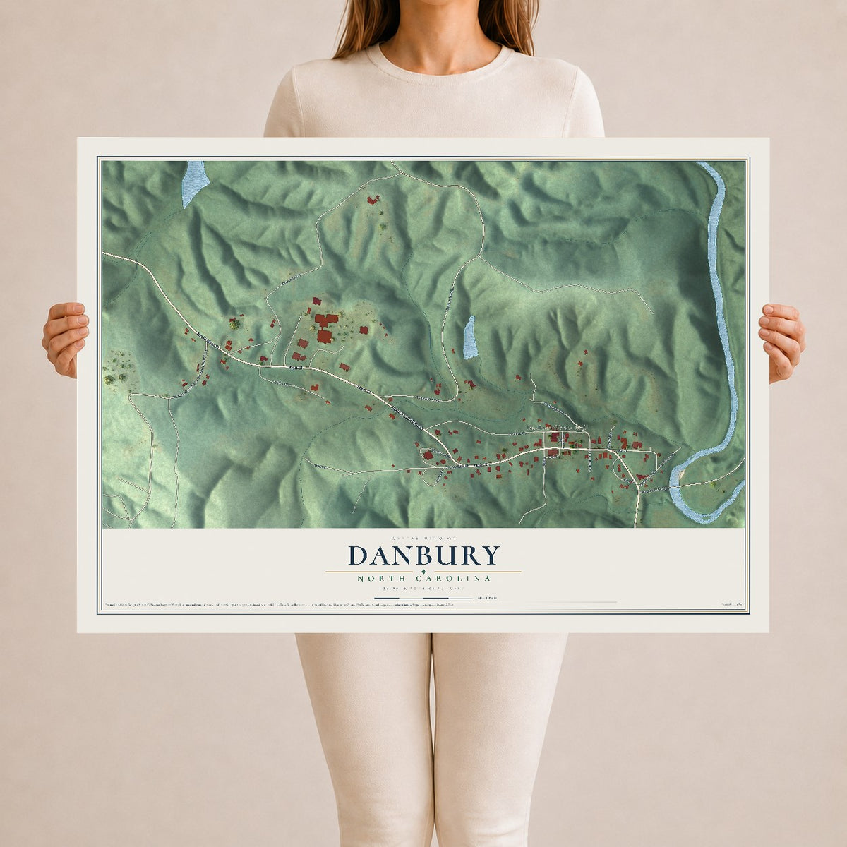 Map of Danbury, North Carolina, 24 x 36 inch unframed archival matte print