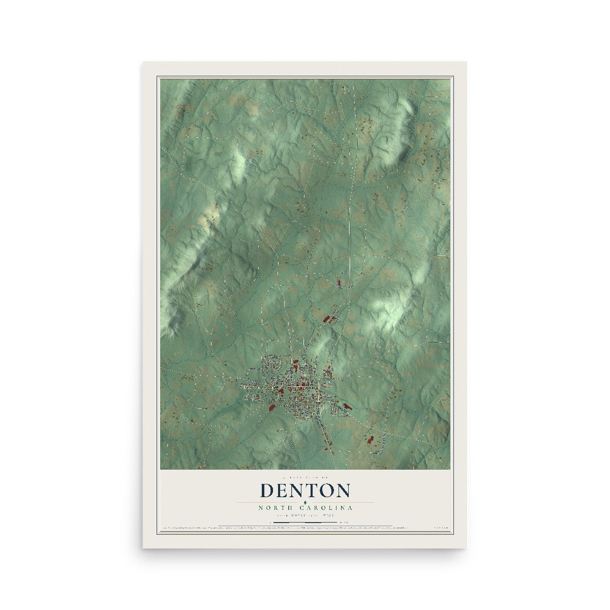 Map of Denton, North Carolina, 12 x 18 inch unframed archival matte print