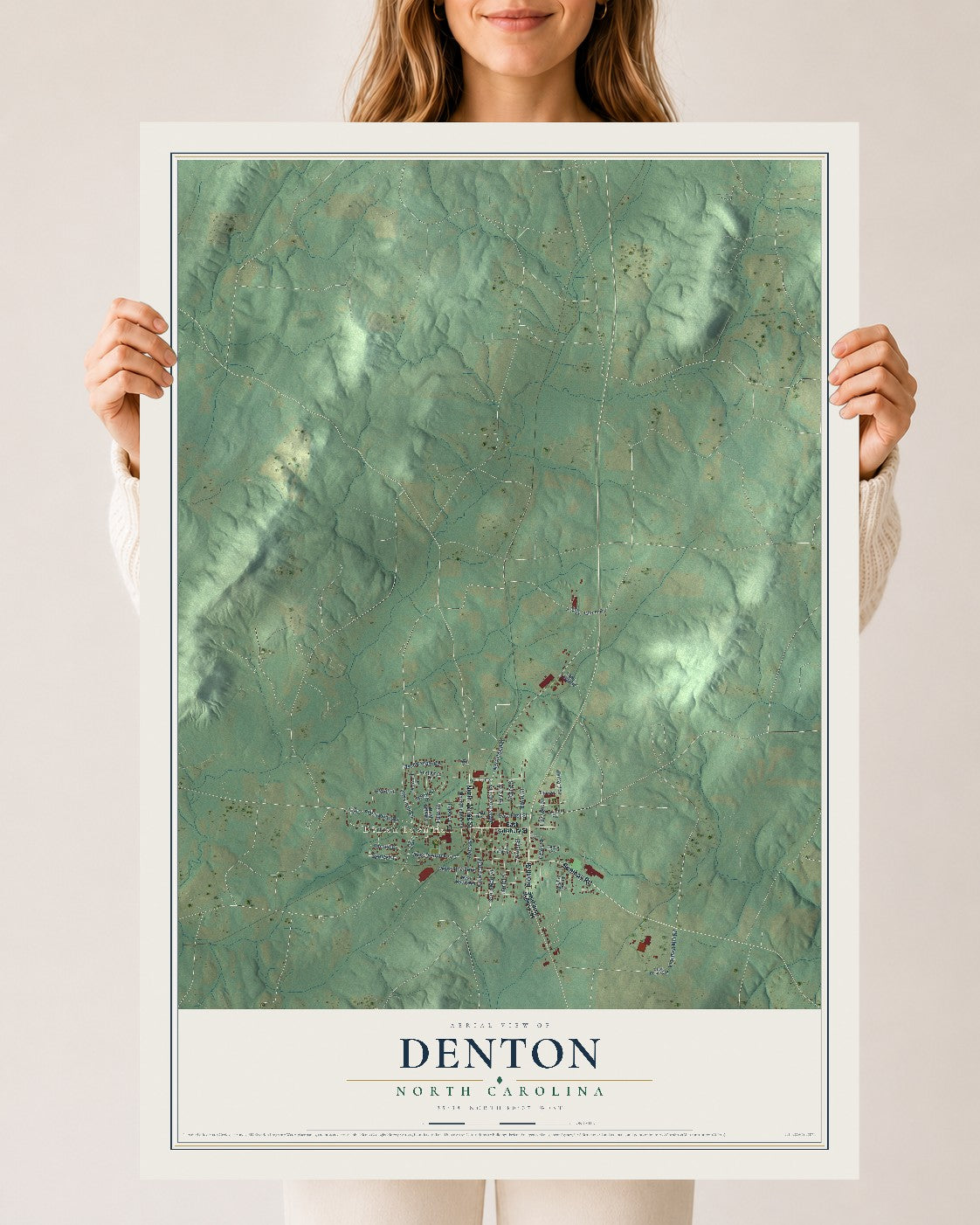 Map of Denton, North Carolina, 24 x 36 inch unframed archival matte print