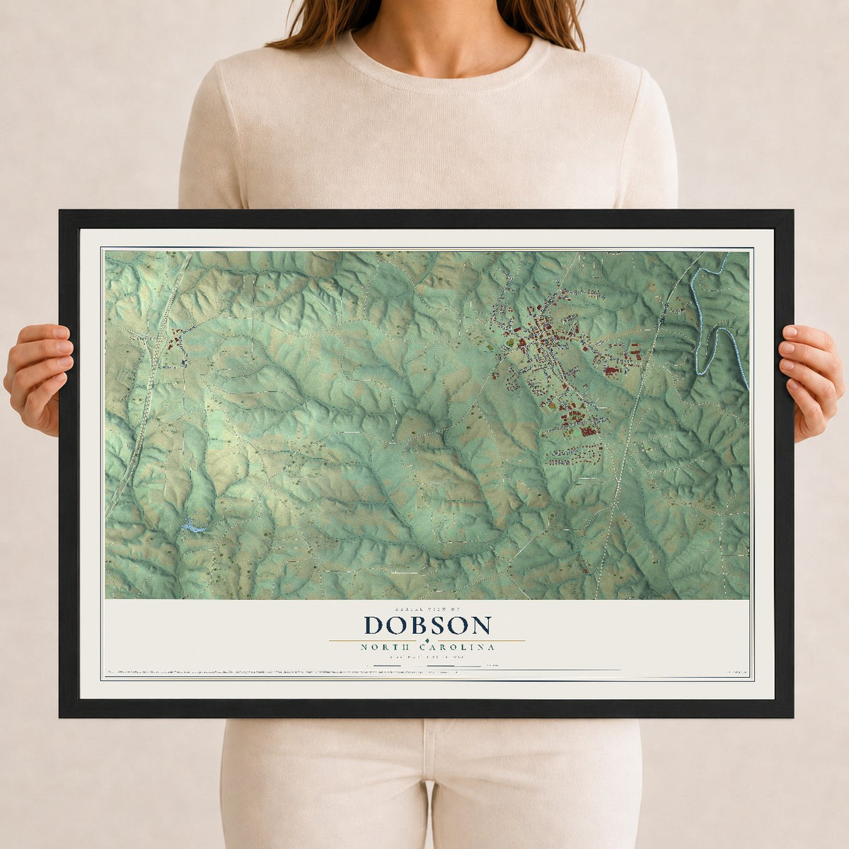 Map of Dobson, North Carolina, 12 x 18 inch print in a black wood frame