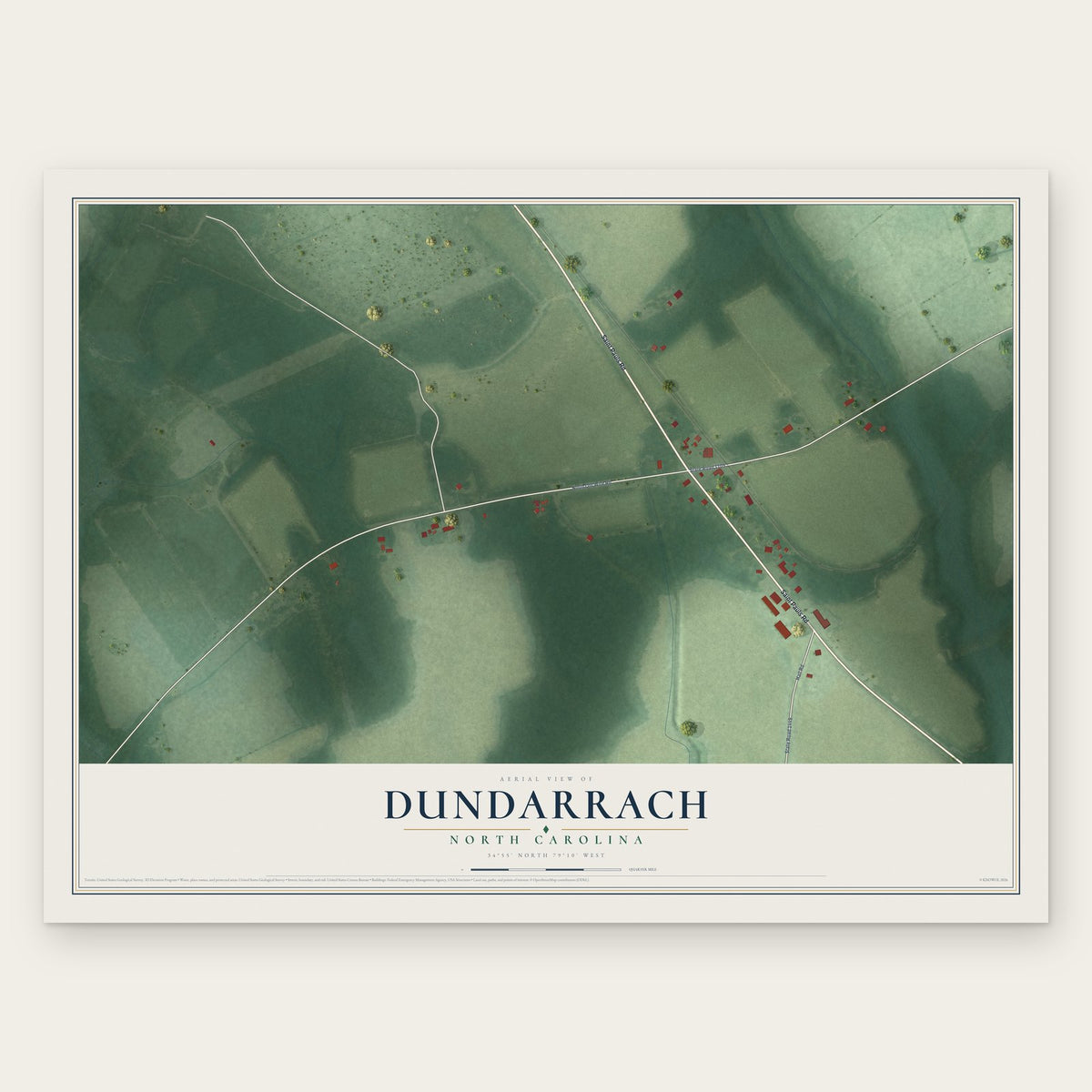 Dundarrach, North Carolina map print, the full design