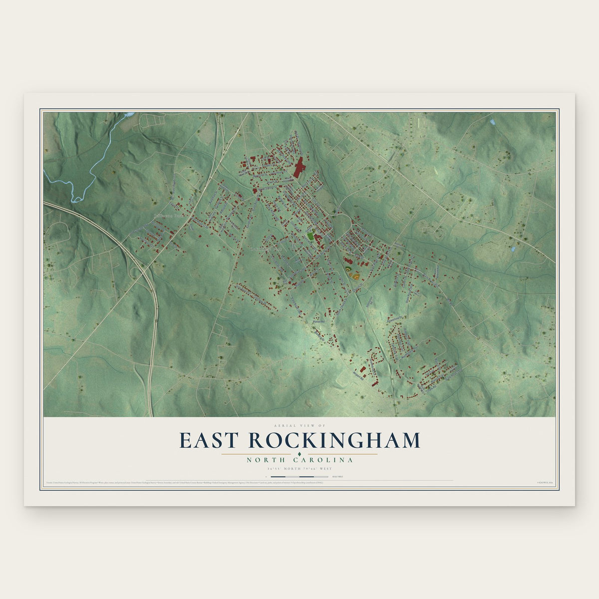 East Rockingham, North Carolina map print, the full design