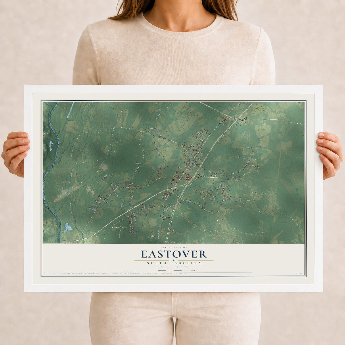 Map of Eastover, North Carolina, 12 x 18 inch print in a white wood frame