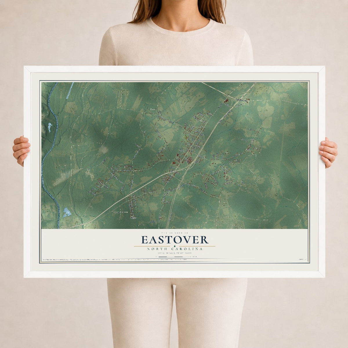 Map of Eastover, North Carolina, 24 x 36 inch print in a white wood frame