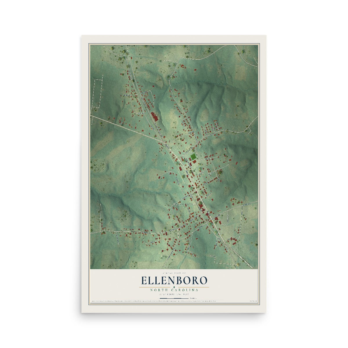 Map of Ellenboro, North Carolina, 12 x 18 inch unframed archival matte print