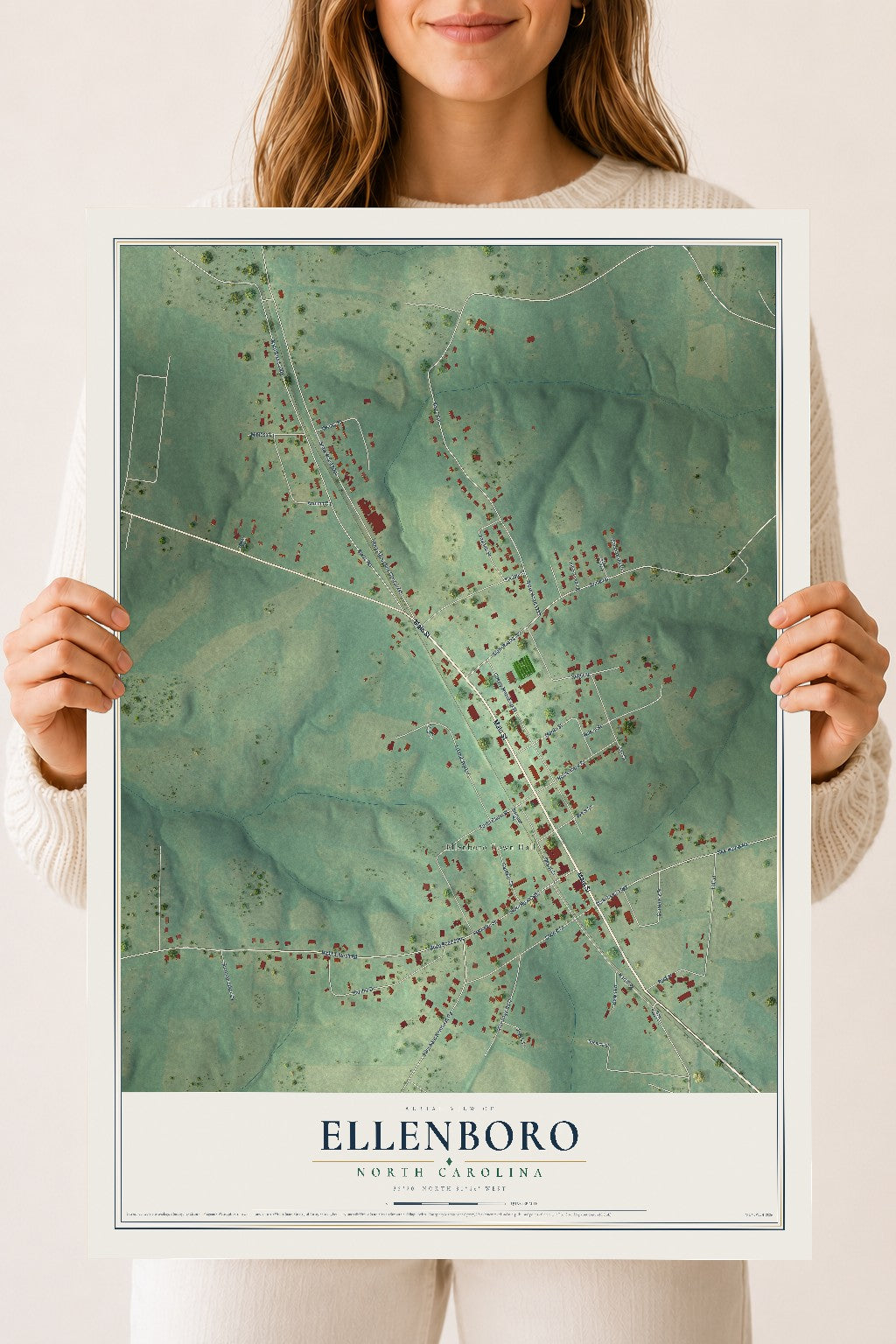 Map of Ellenboro, North Carolina, 18 x 24 inch unframed archival matte print