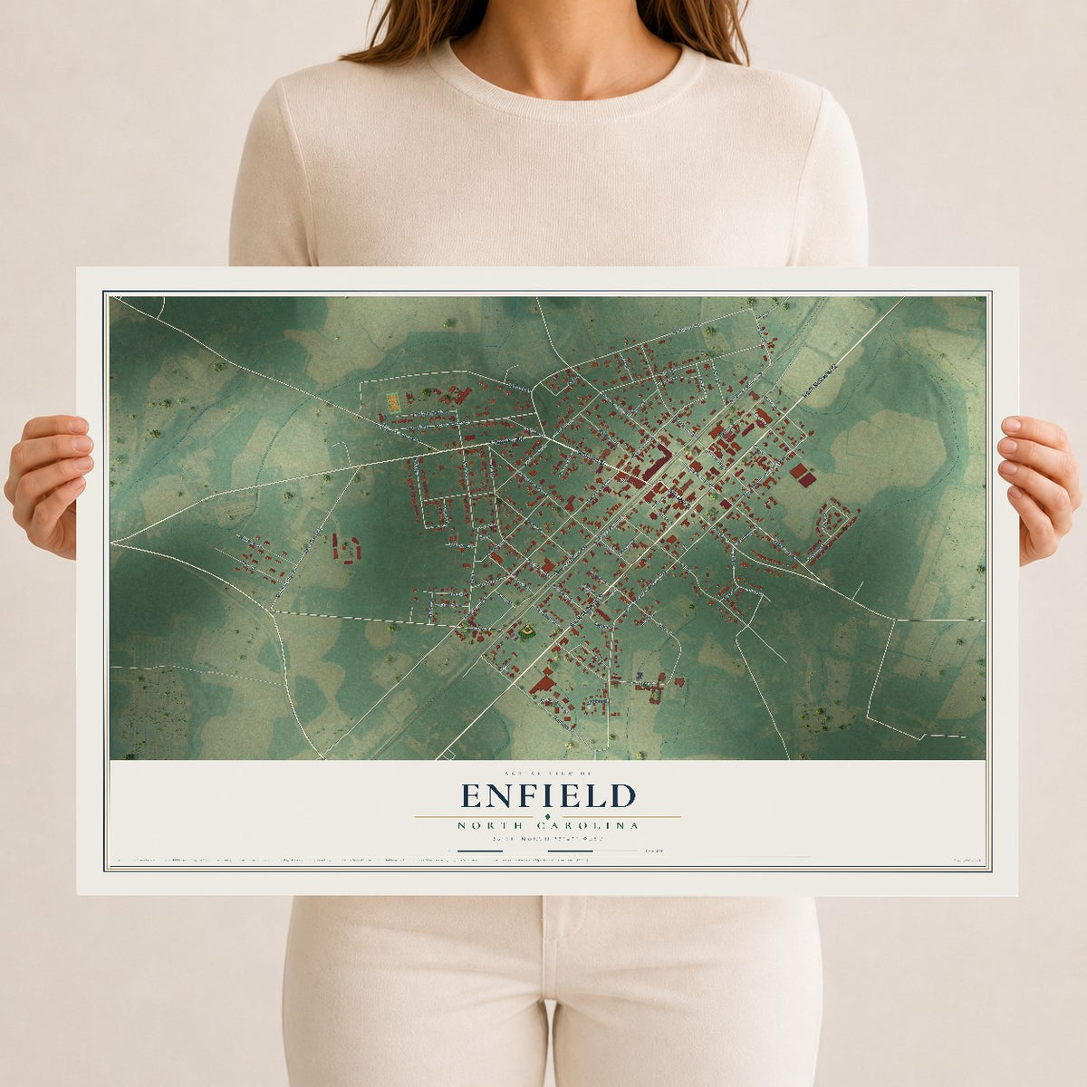 Map of Enfield, North Carolina, 12 x 18 inch unframed archival matte print