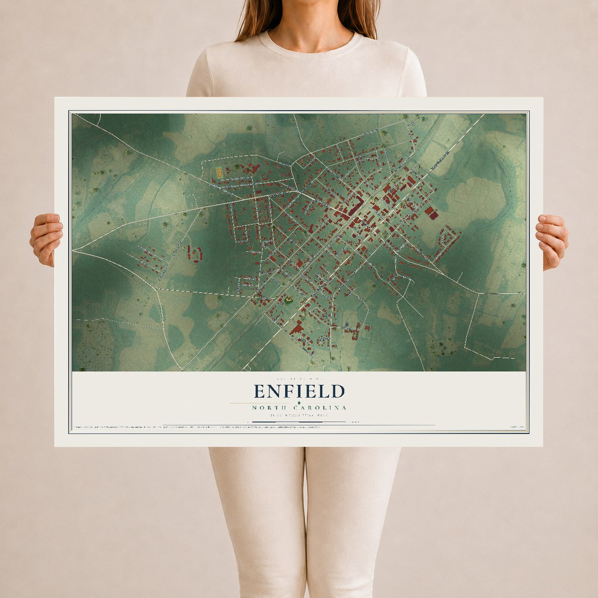 Map of Enfield, North Carolina, 24 x 36 inch unframed archival matte print