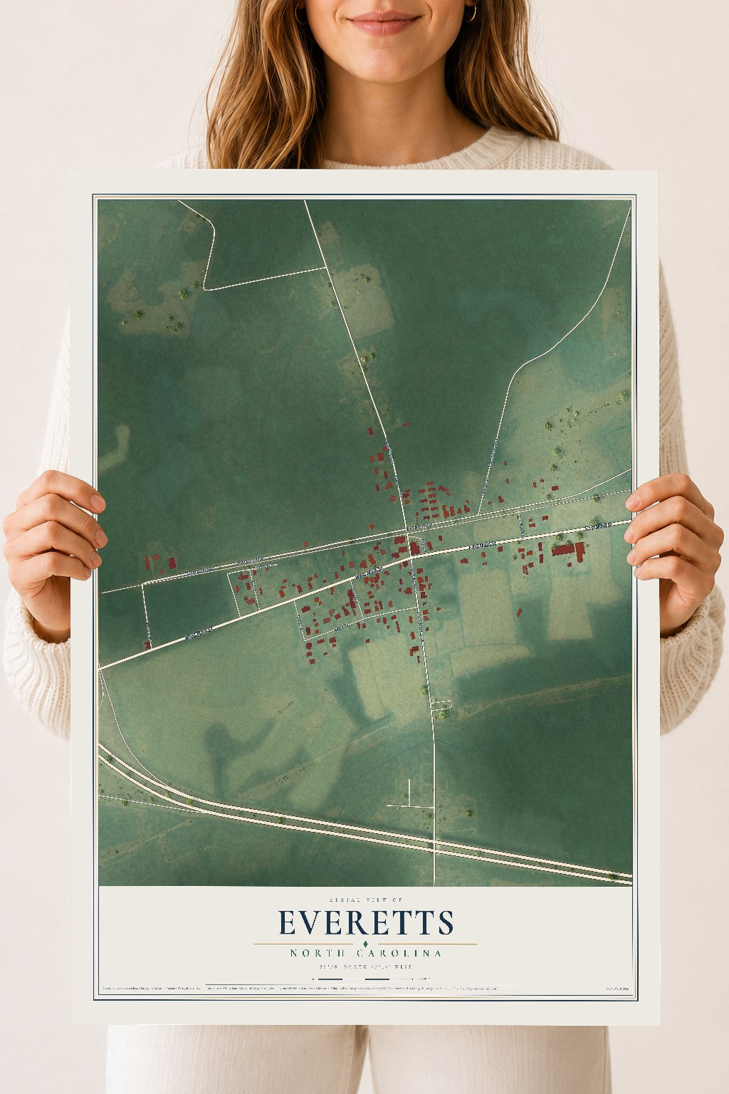 Map of Everetts, North Carolina, 18 x 24 inch unframed archival matte print