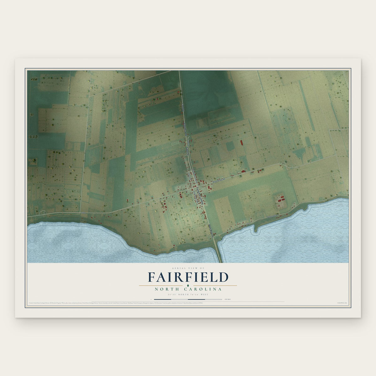Fairfield, North Carolina map print, the full design