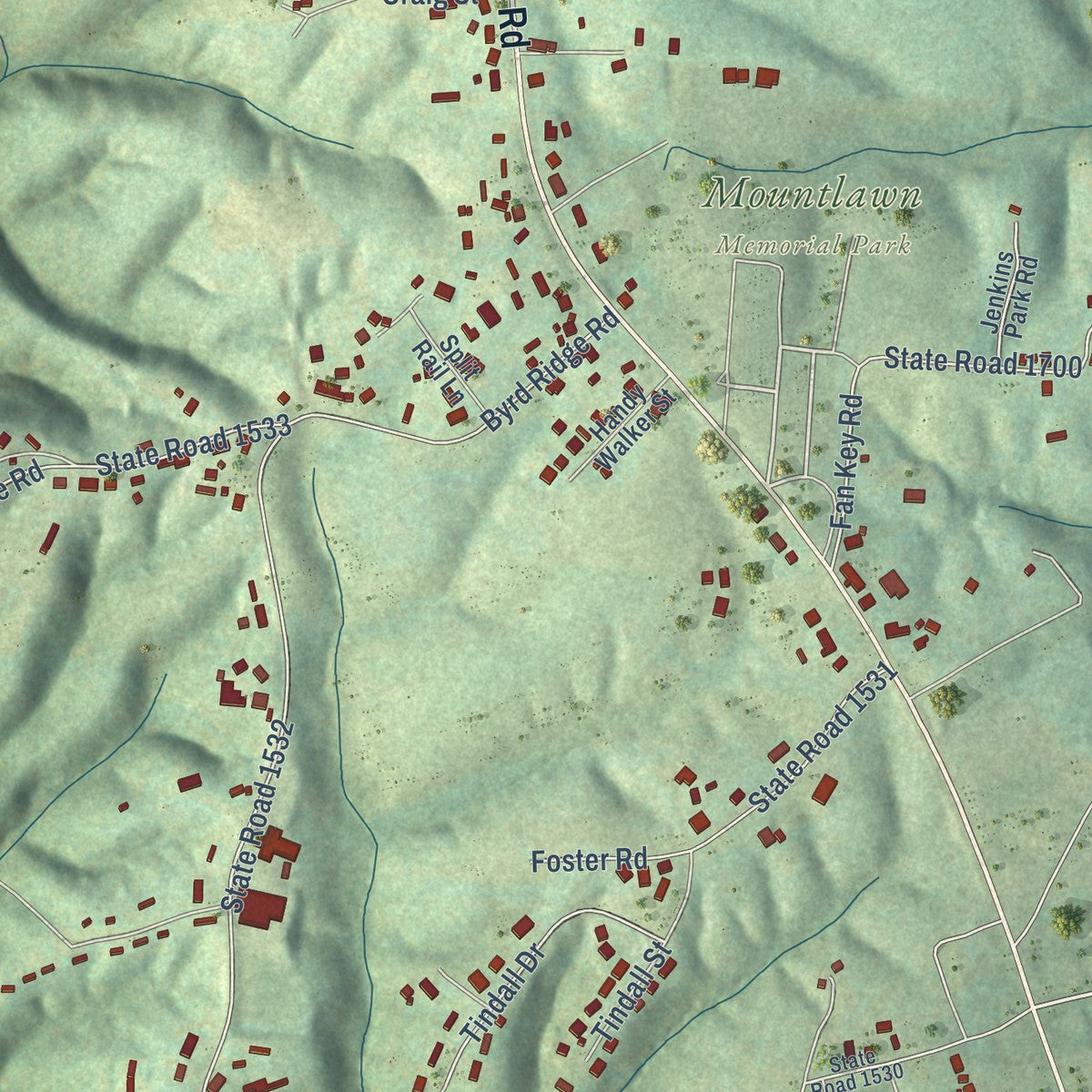 Close-up of the map of Fairplains, North Carolina print showing street and building detail