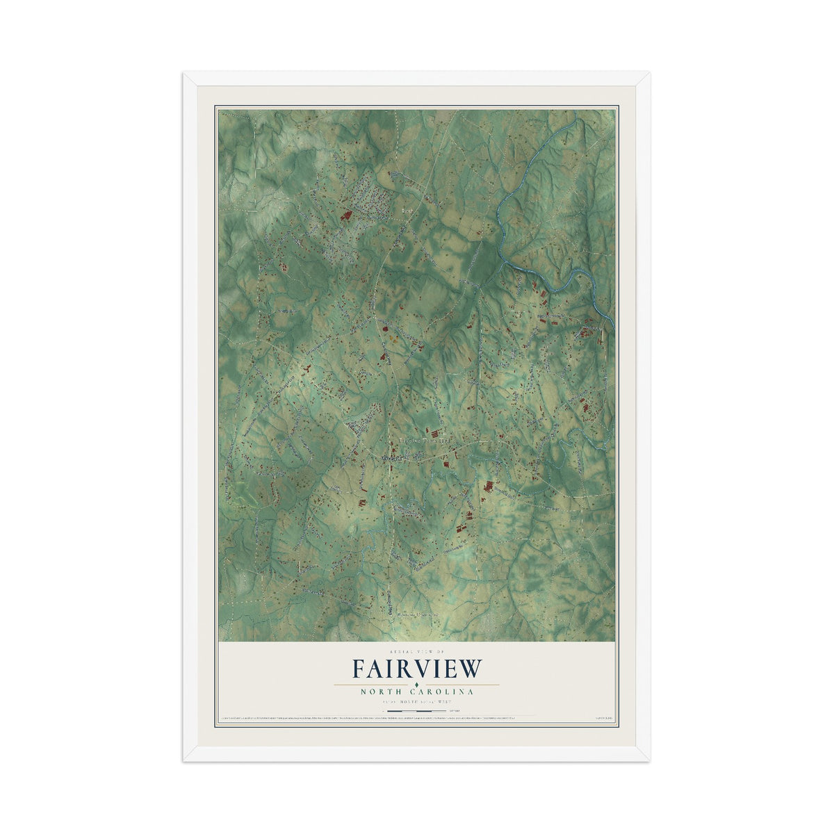 Map of Fairview, North Carolina, 12 x 18 inch print in a white wood frame