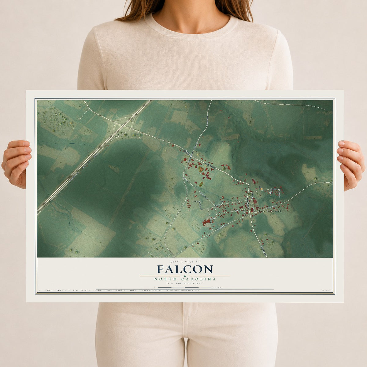 Map of Falcon, North Carolina, 12 x 18 inch unframed archival matte print