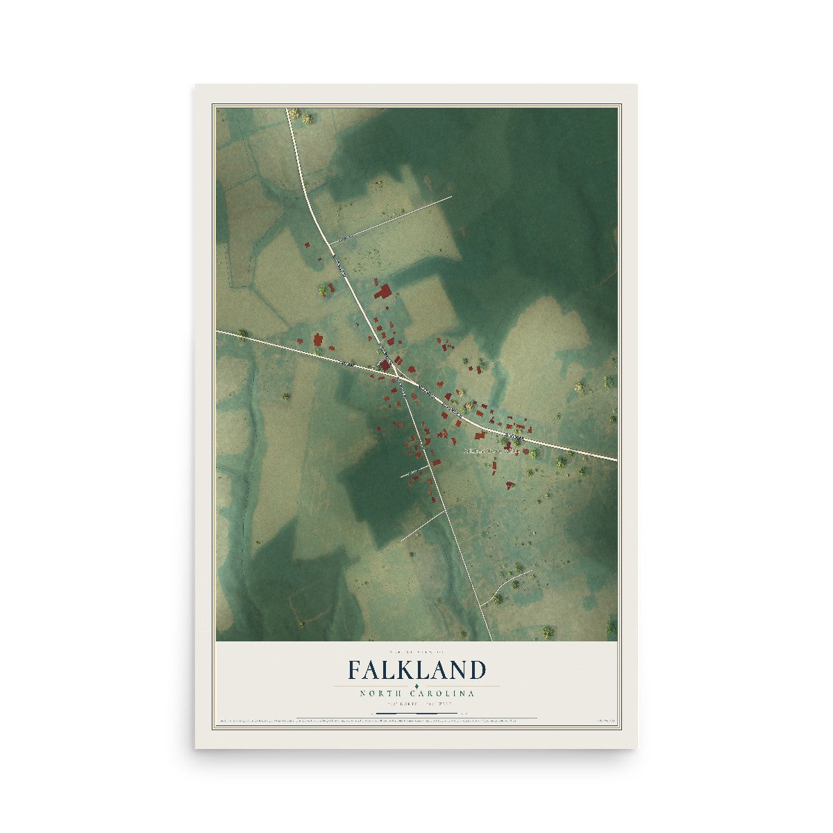 Map of Falkland, North Carolina, 12 x 18 inch unframed archival matte print