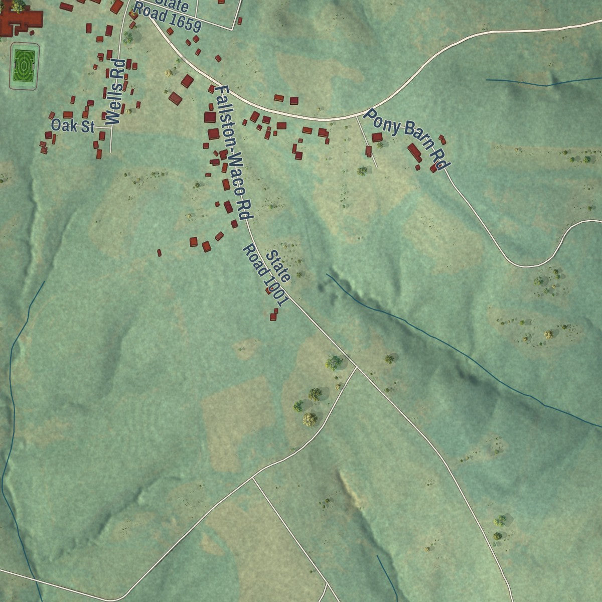 Second close-up of the map of Fallston, North Carolina print showing more streets and buildings