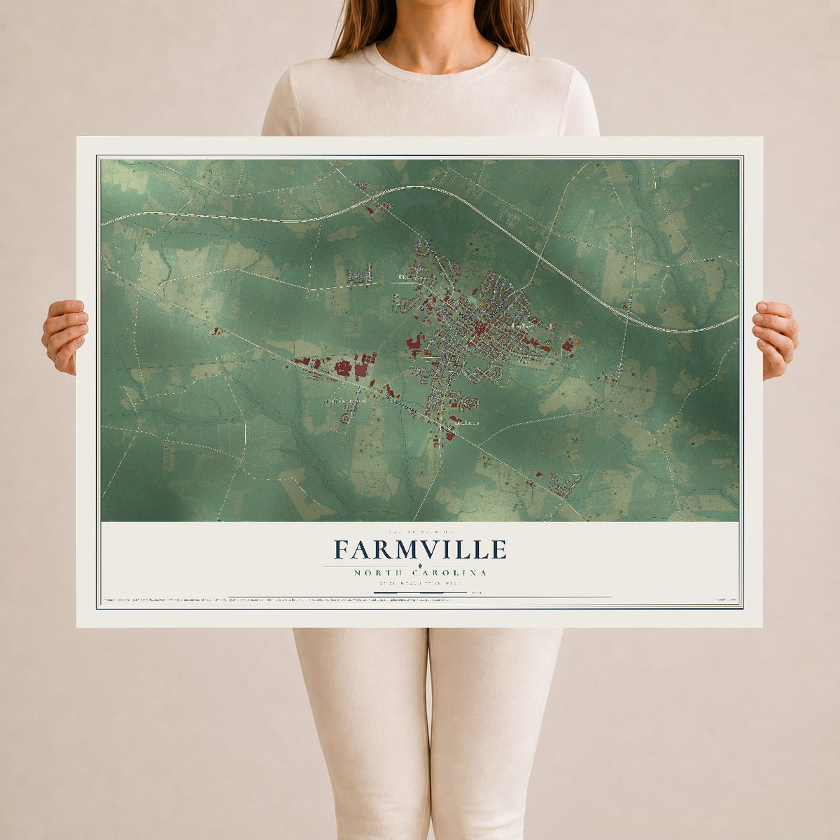 Map of Farmville, North Carolina, 24 x 36 inch unframed archival matte print