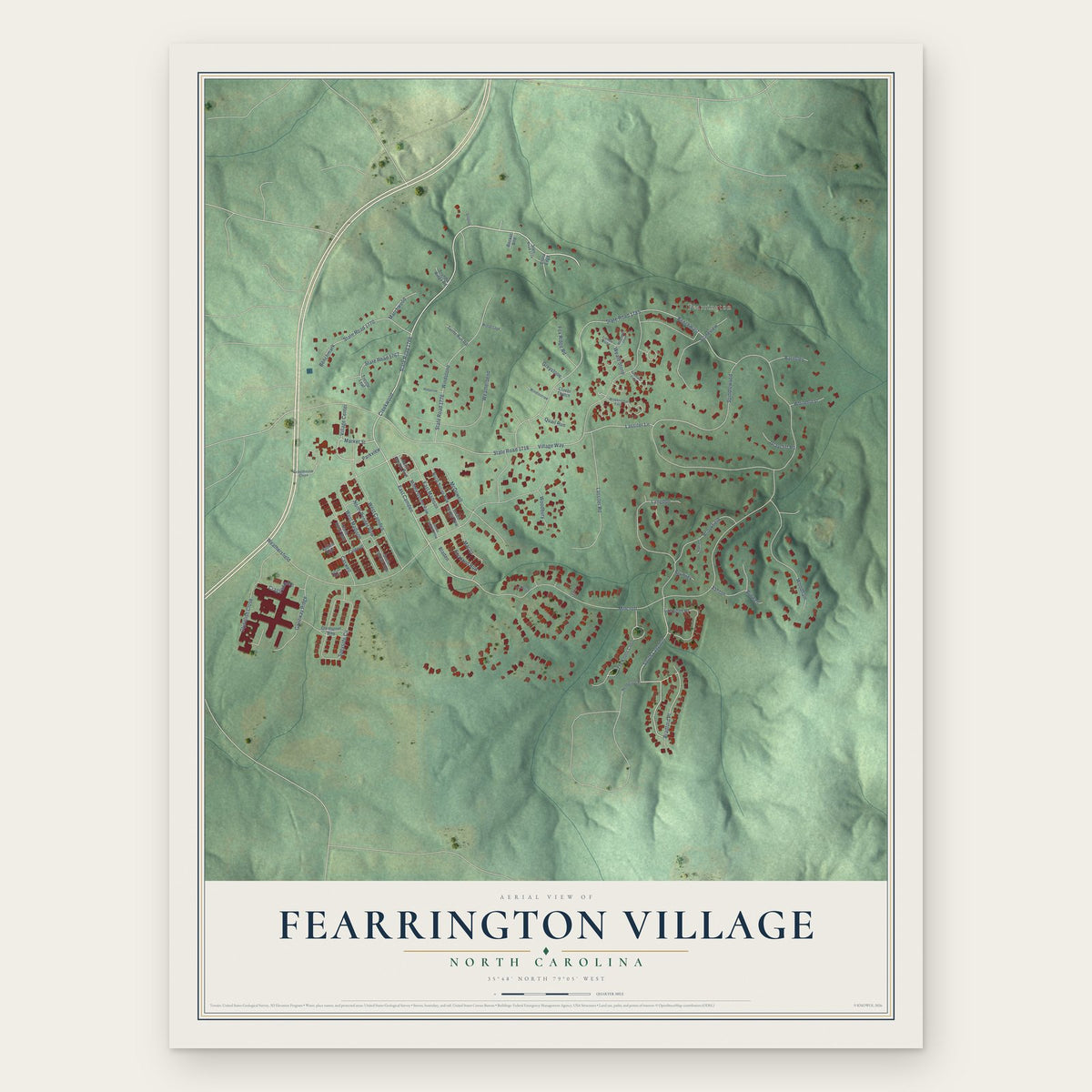 Fearrington Village, North Carolina map print, the full design
