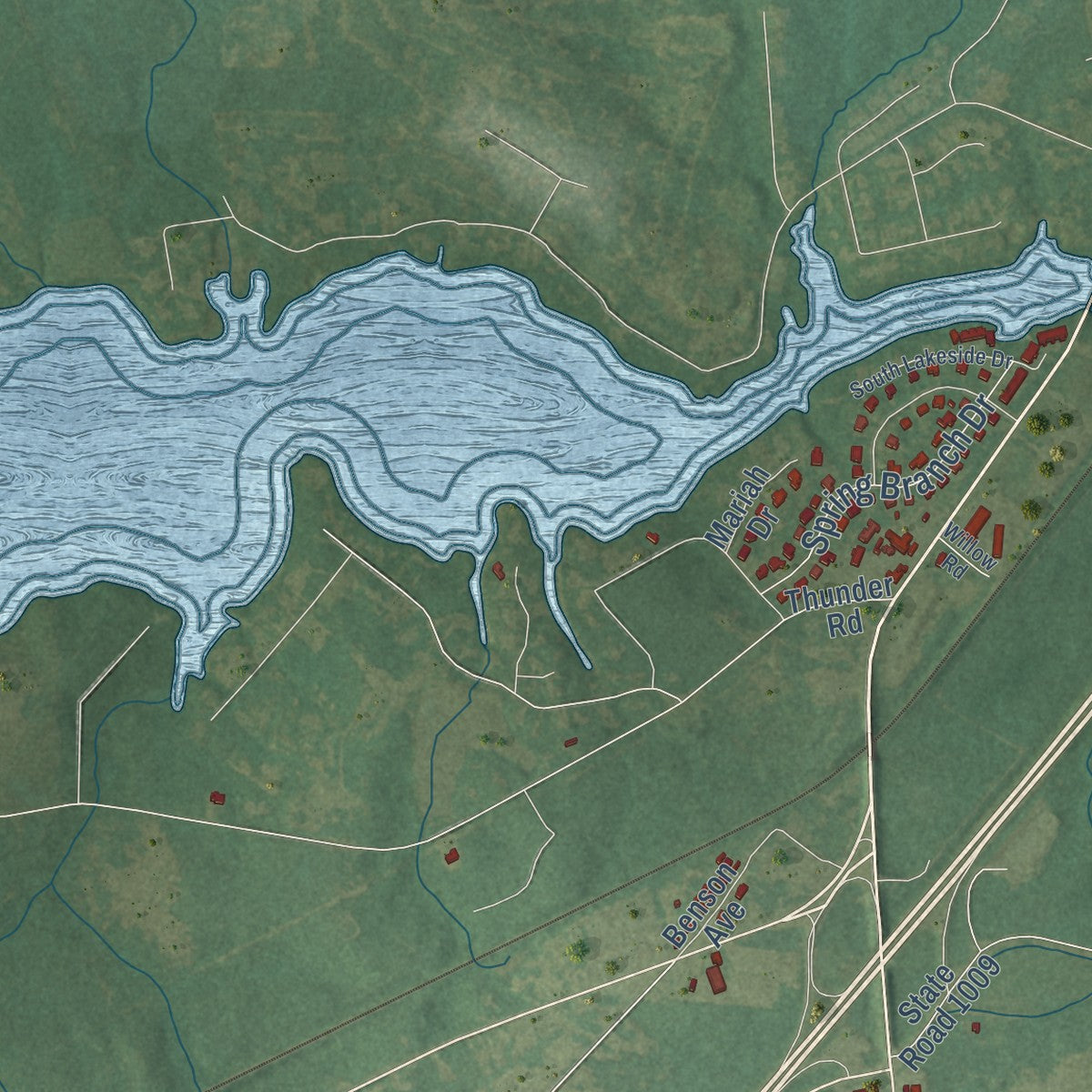 Second close-up of the map of Four Oaks, North Carolina print showing more streets and buildings