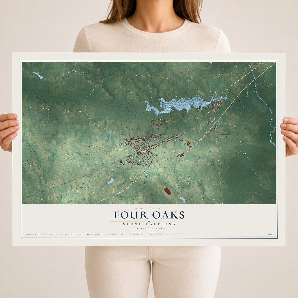 Map of Four Oaks, North Carolina, 18 x 24 inch unframed archival matte print
