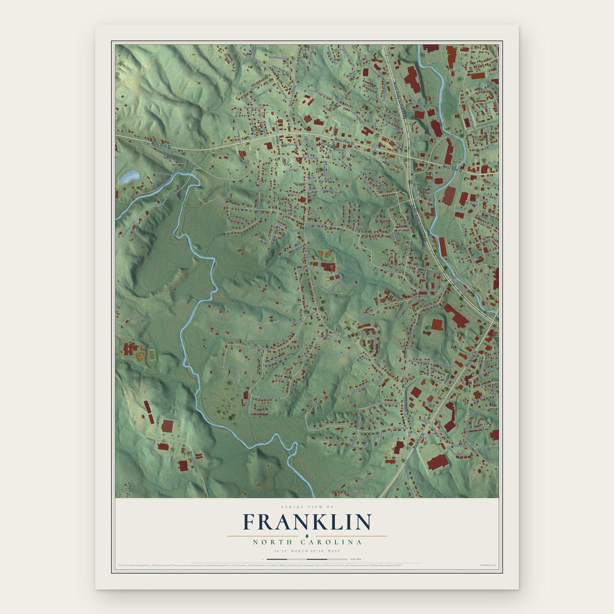 Franklin, Surry County, North Carolina map print, the full design