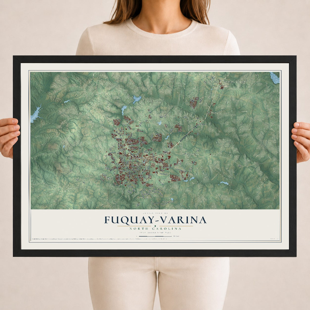 Map of Fuquay-Varina, North Carolina, 18 x 24 inch print in a black wood frame