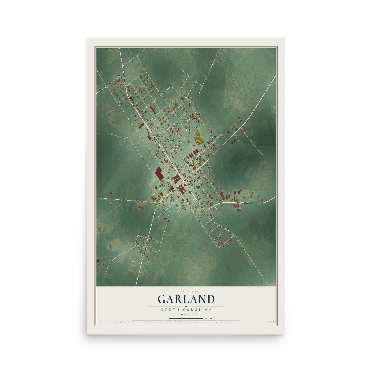 Map of Garland, North Carolina, 12 x 18 inch unframed archival matte print