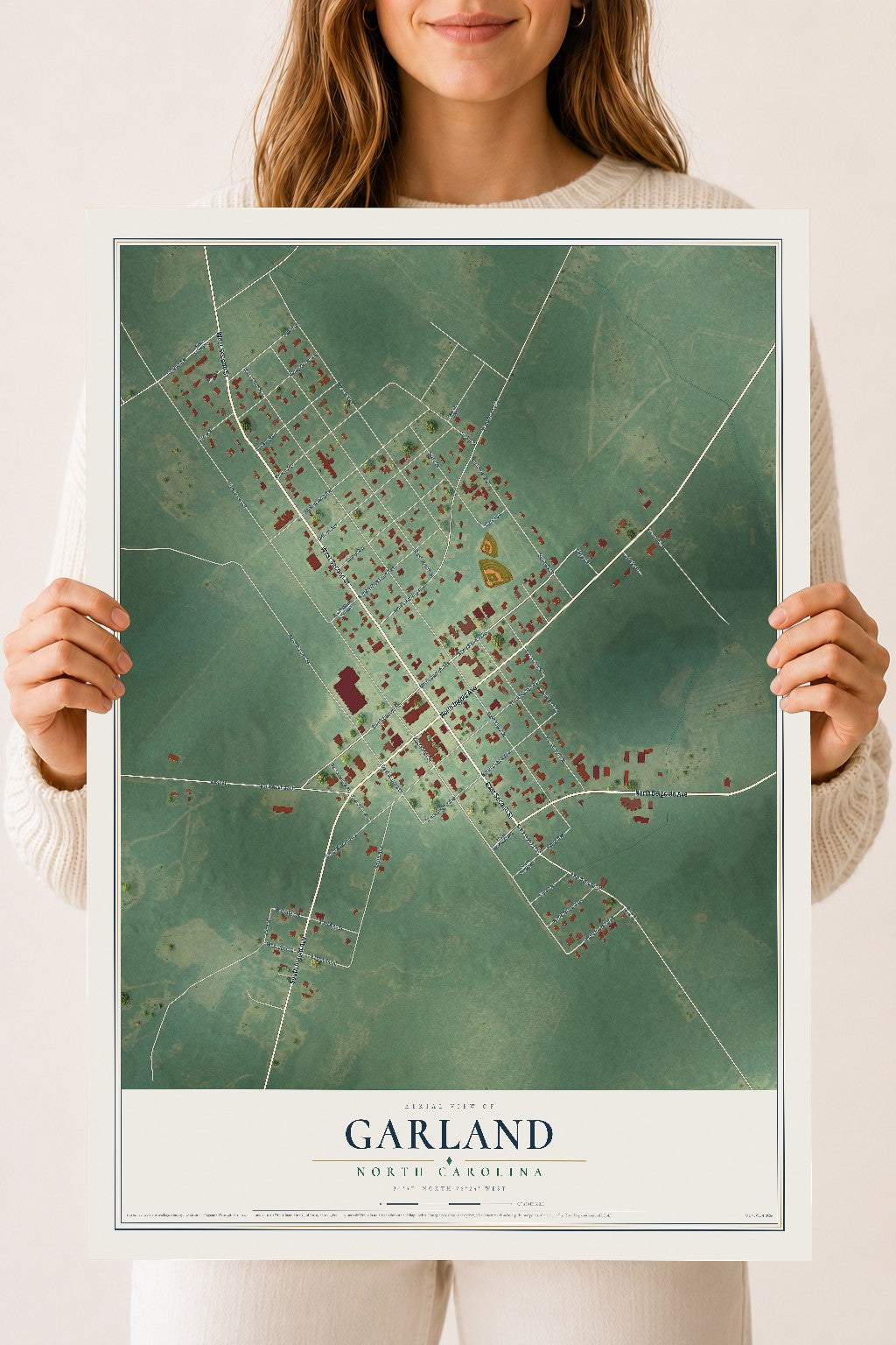 Map of Garland, North Carolina, 18 x 24 inch unframed archival matte print