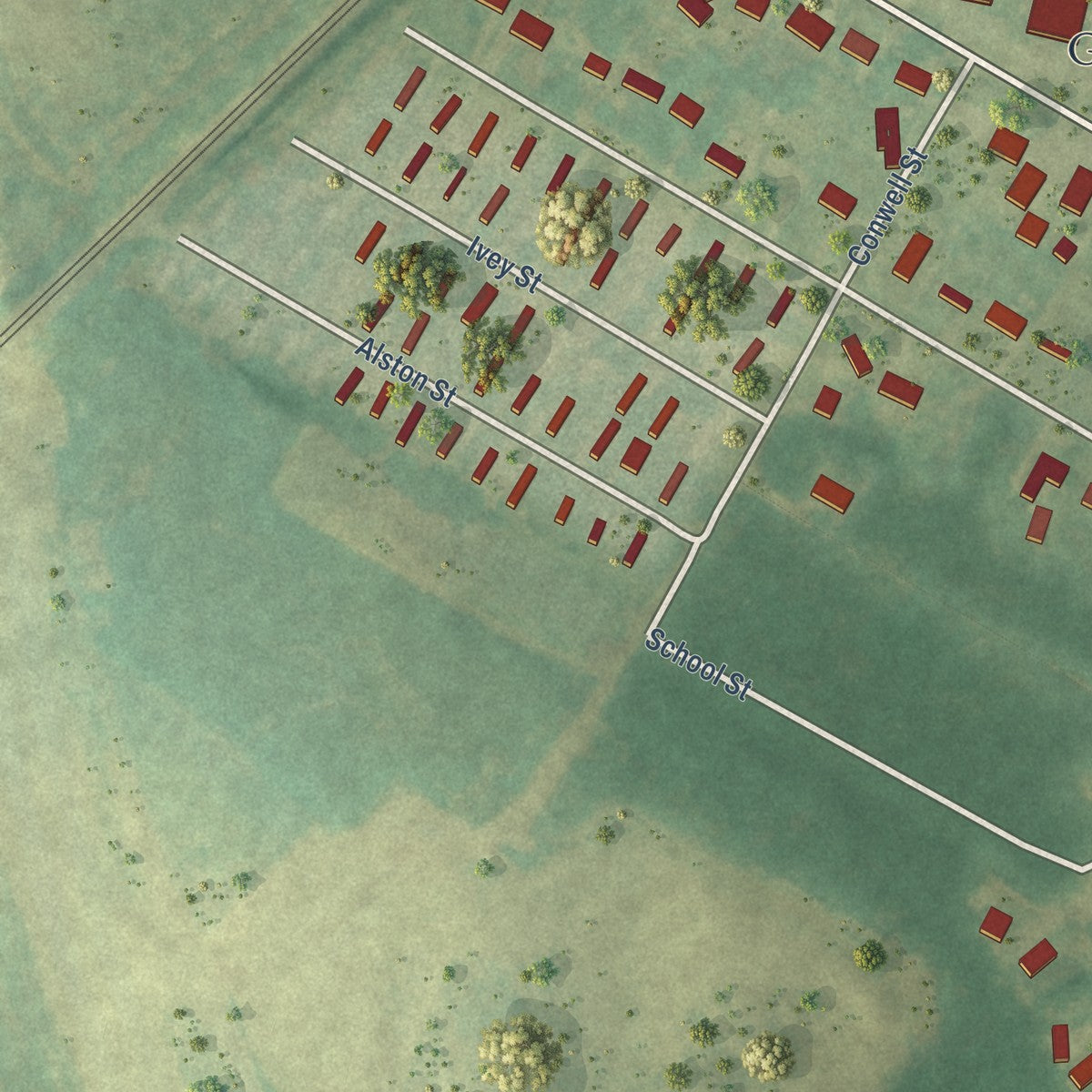 Second close-up of the map of Garysburg, North Carolina print showing more streets and buildings