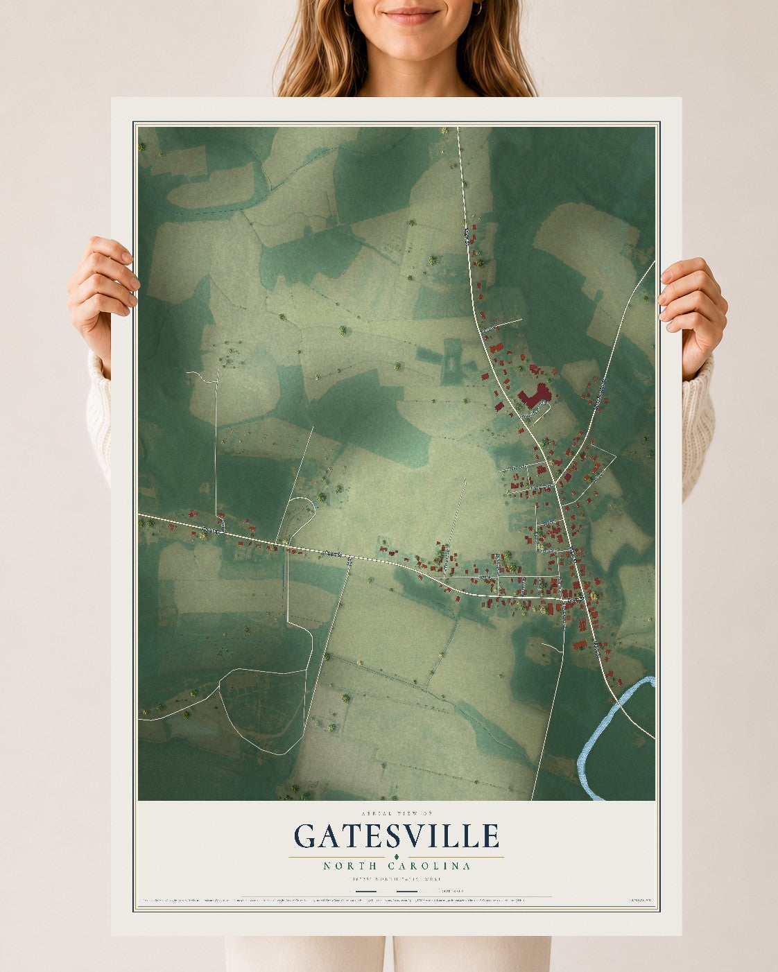 Map of Gatesville, North Carolina, 24 x 36 inch unframed archival matte print