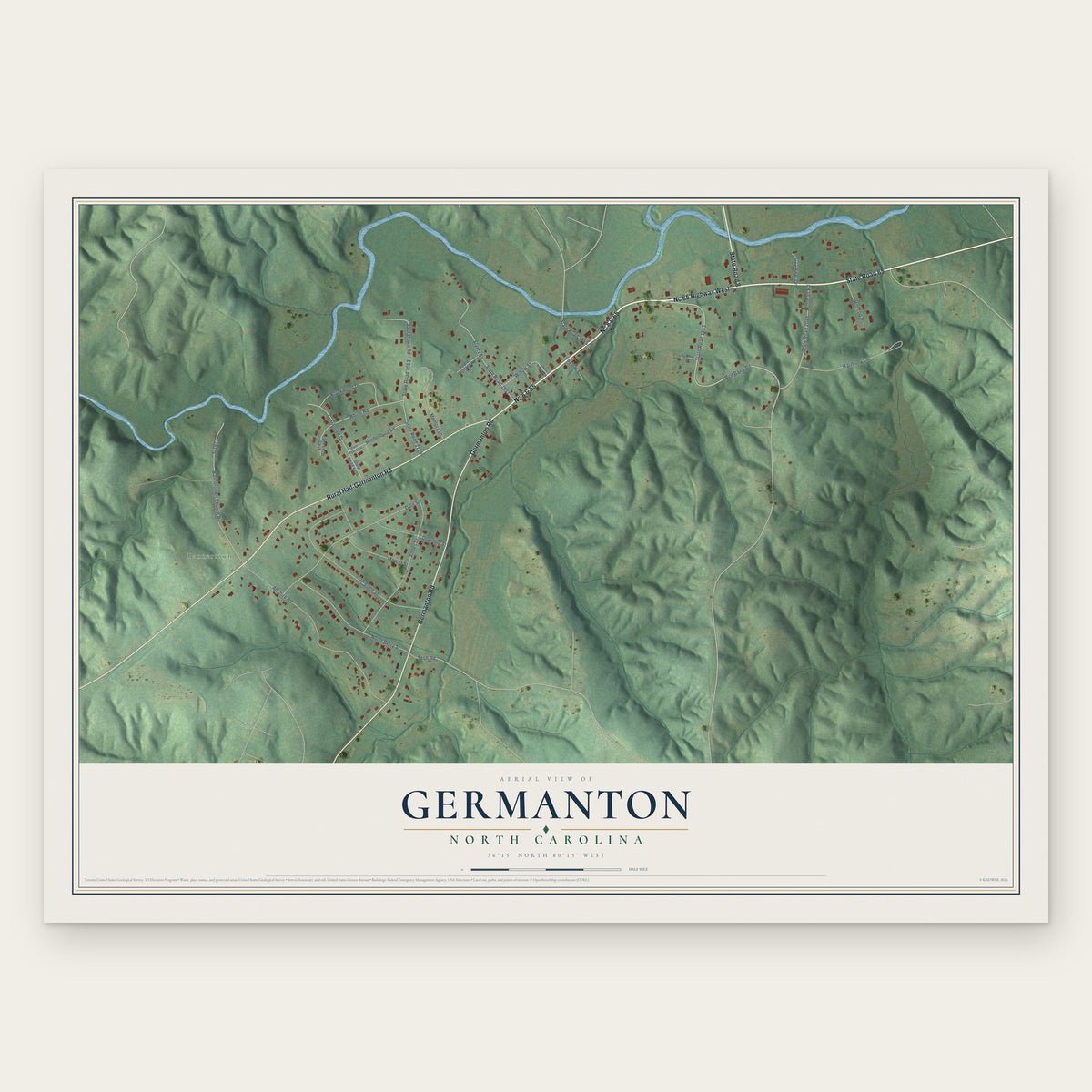 Germanton, North Carolina map print, the full design