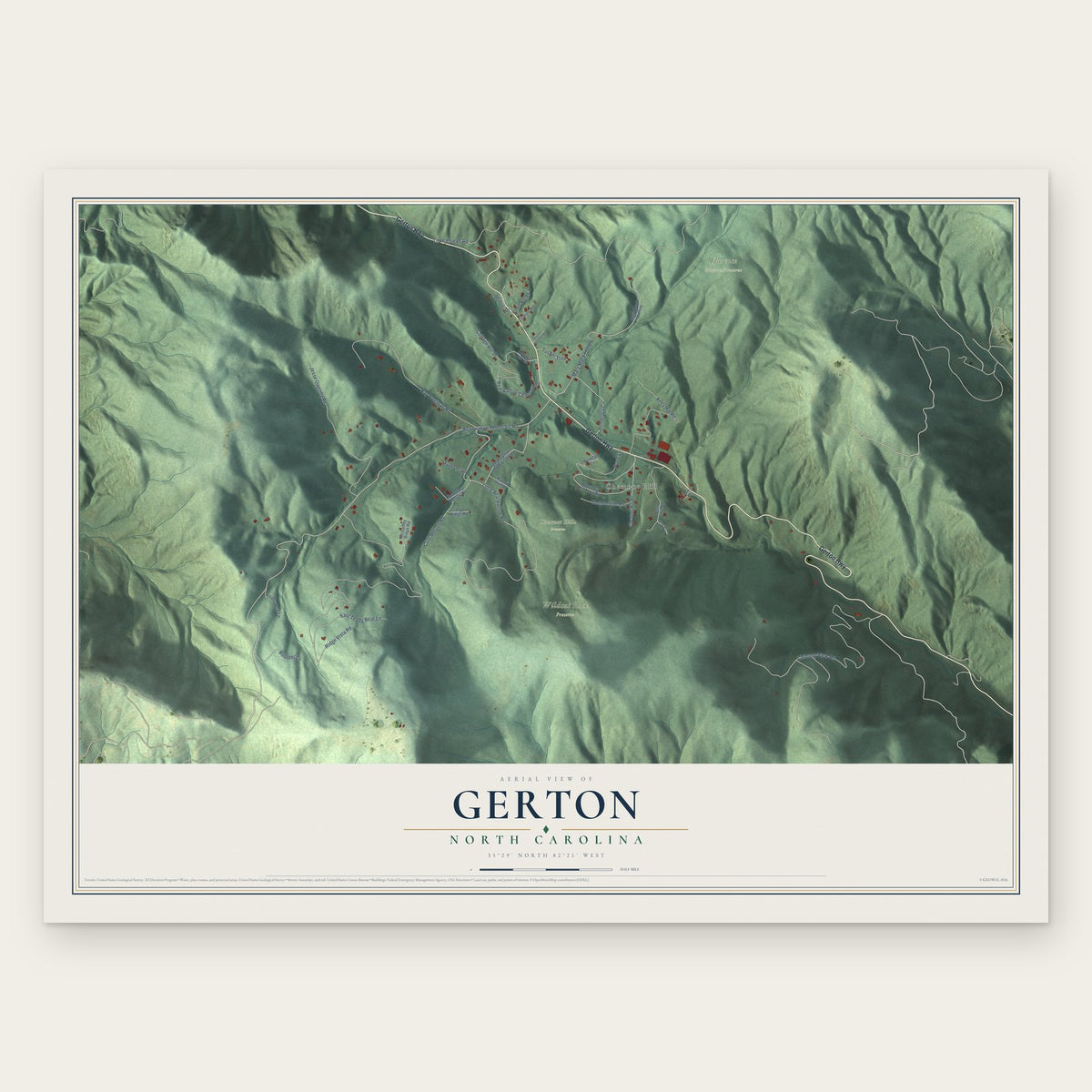 Gerton, North Carolina map print, the full design