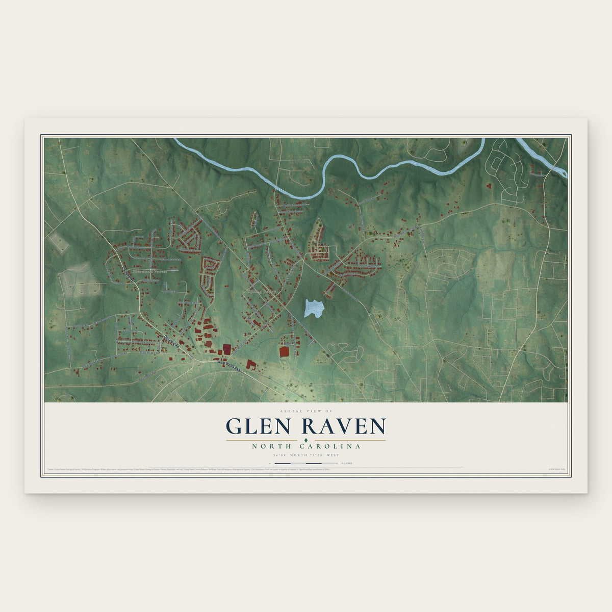 Glen Raven, North Carolina map print, the full design
