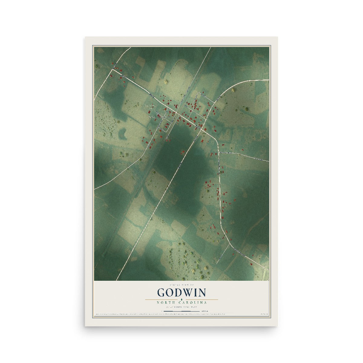 Map of Godwin, North Carolina, 12 x 18 inch unframed archival matte print