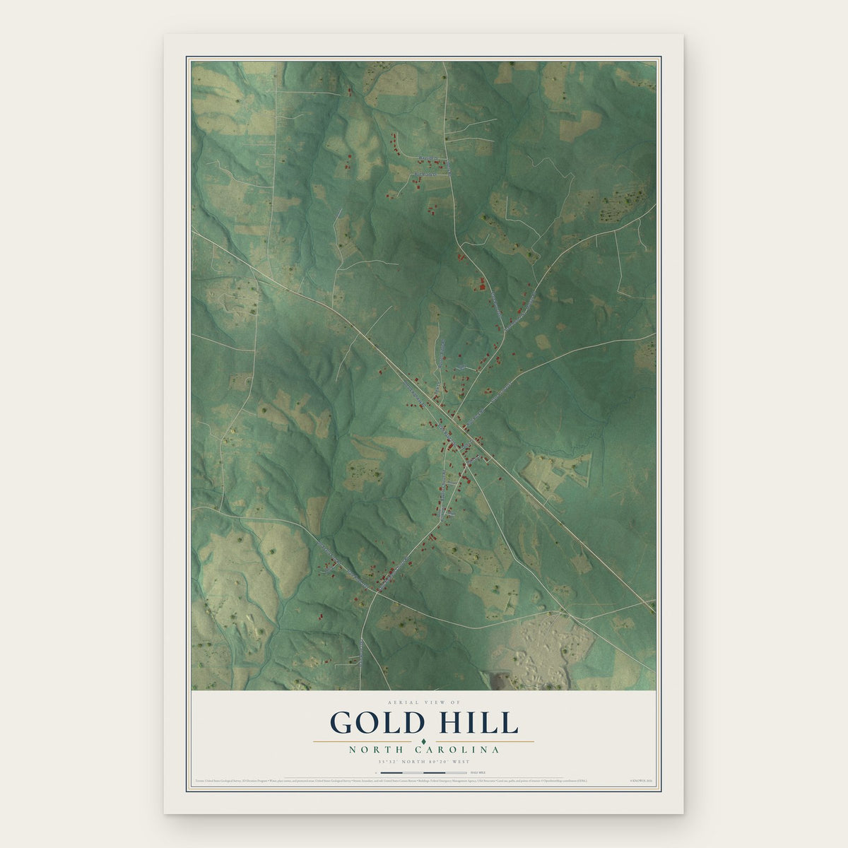 Gold Hill, North Carolina map print, the full design